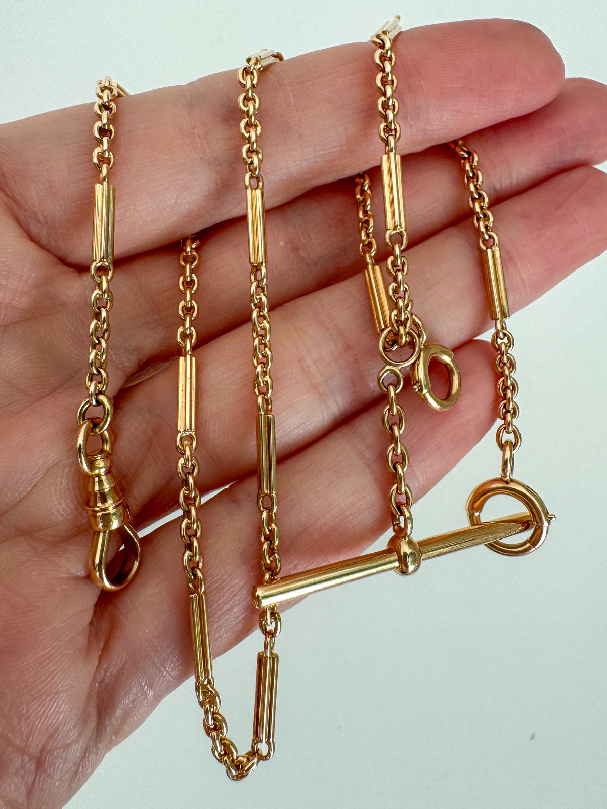 Antique 14K Gold Bar Link Watch Chain