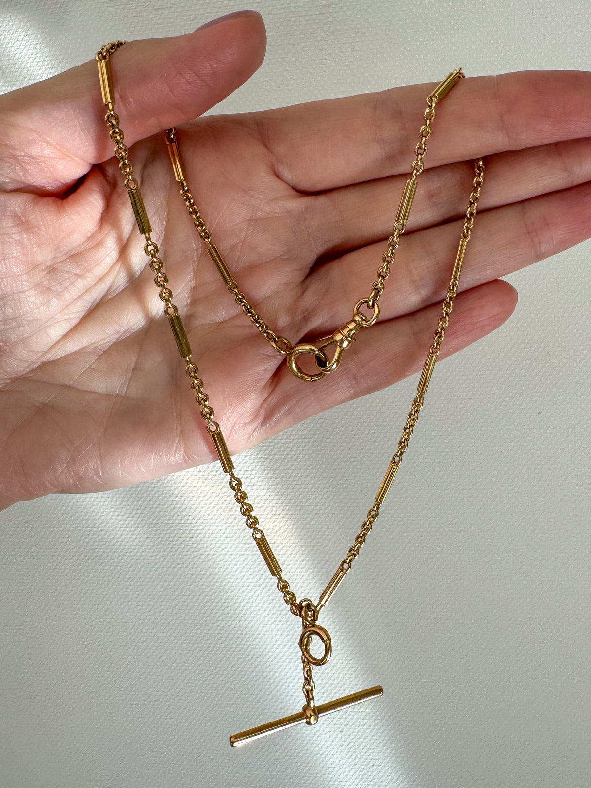 Antique 14K Gold Bar Link Watch Chain