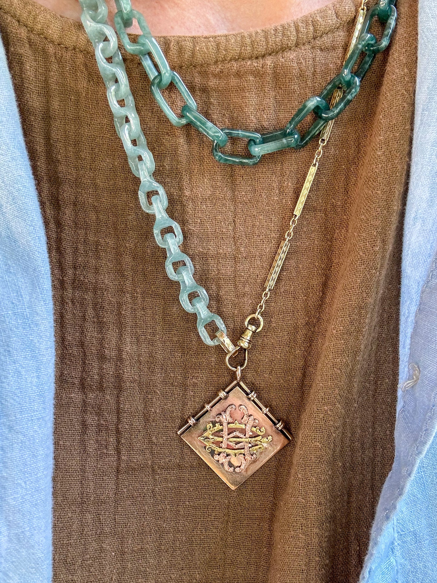 Antique Victorian 10K Gold Monogram Pendant, Dated 1899