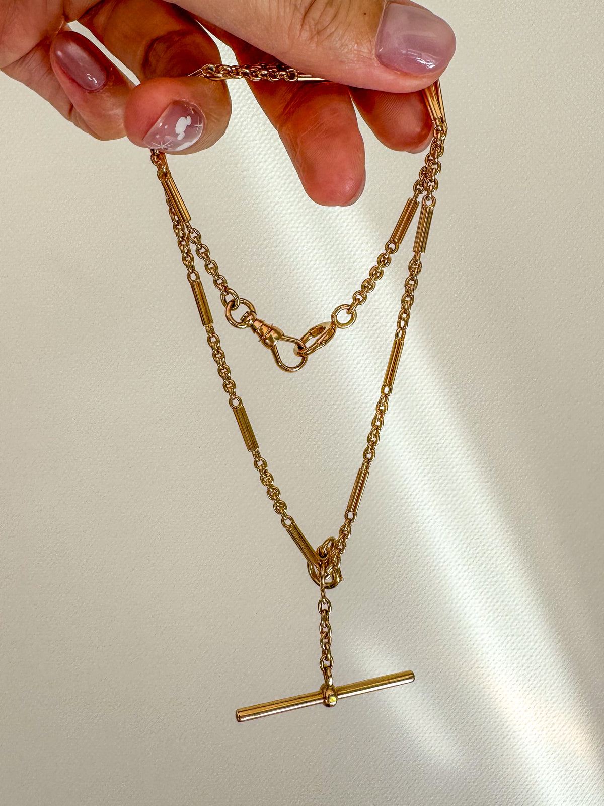 Antique 14K Gold Bar Link Watch Chain