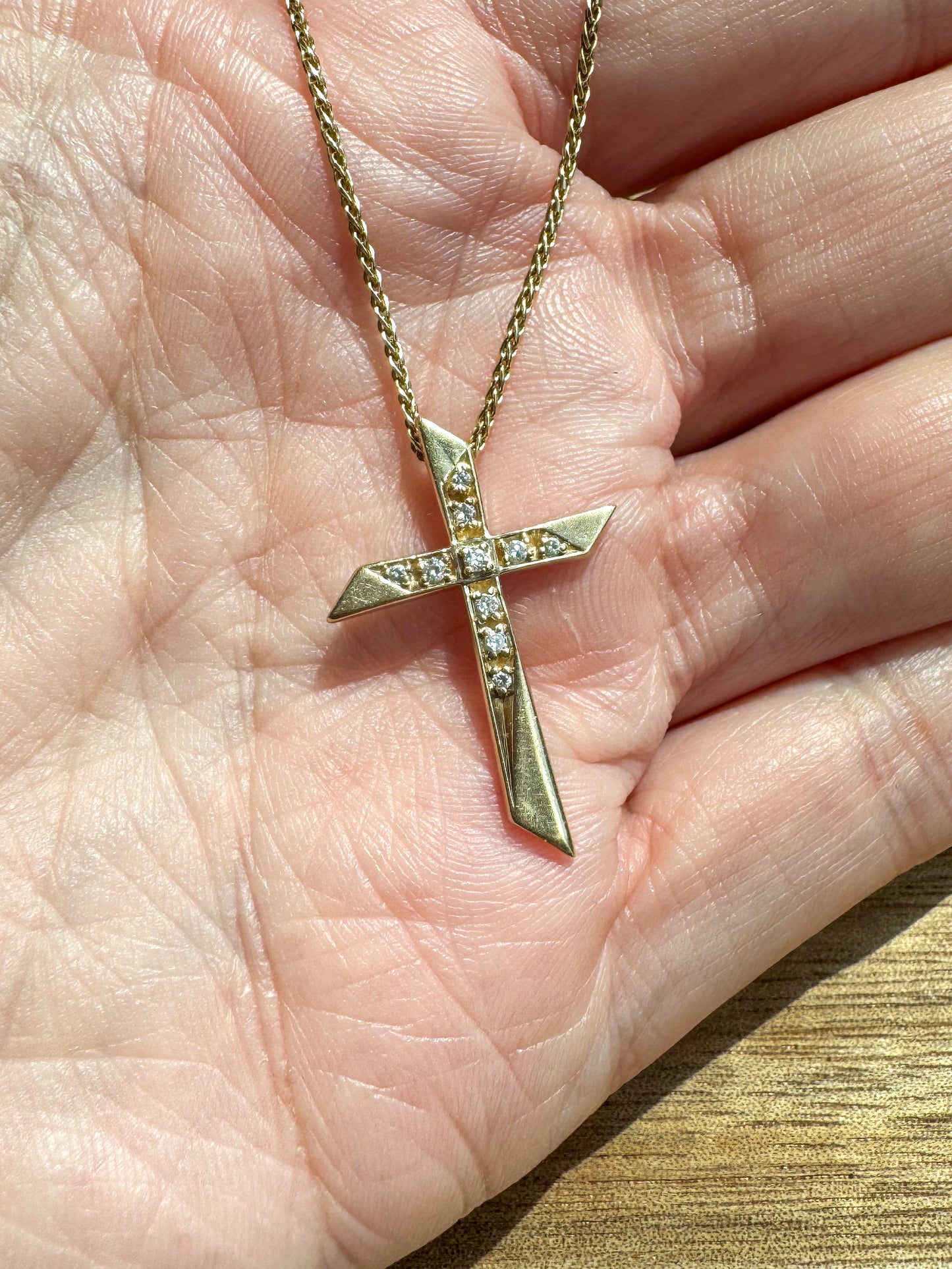 Vintage 14K Cross Pendant with Diamonds