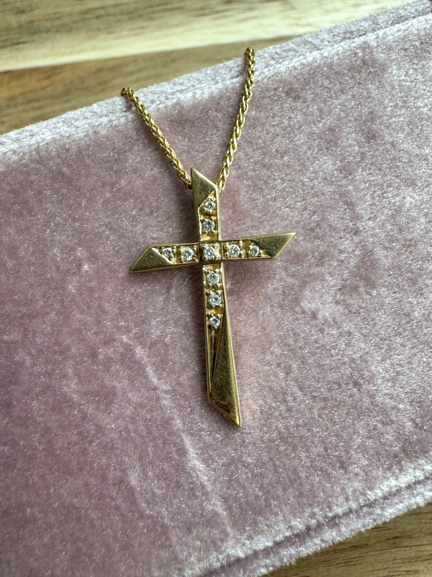 Vintage 14K Cross Pendant with Diamonds
