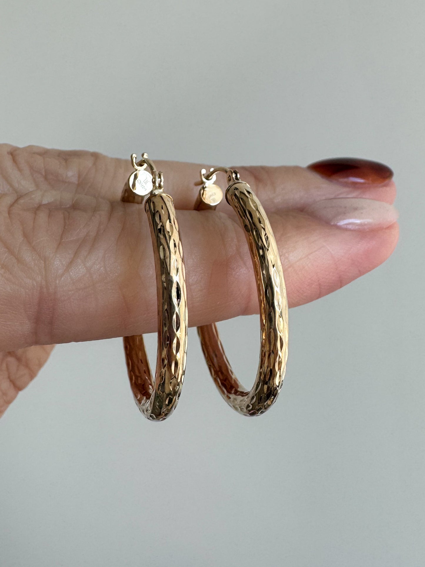 Large 14K Round Diamond Cut Hoops