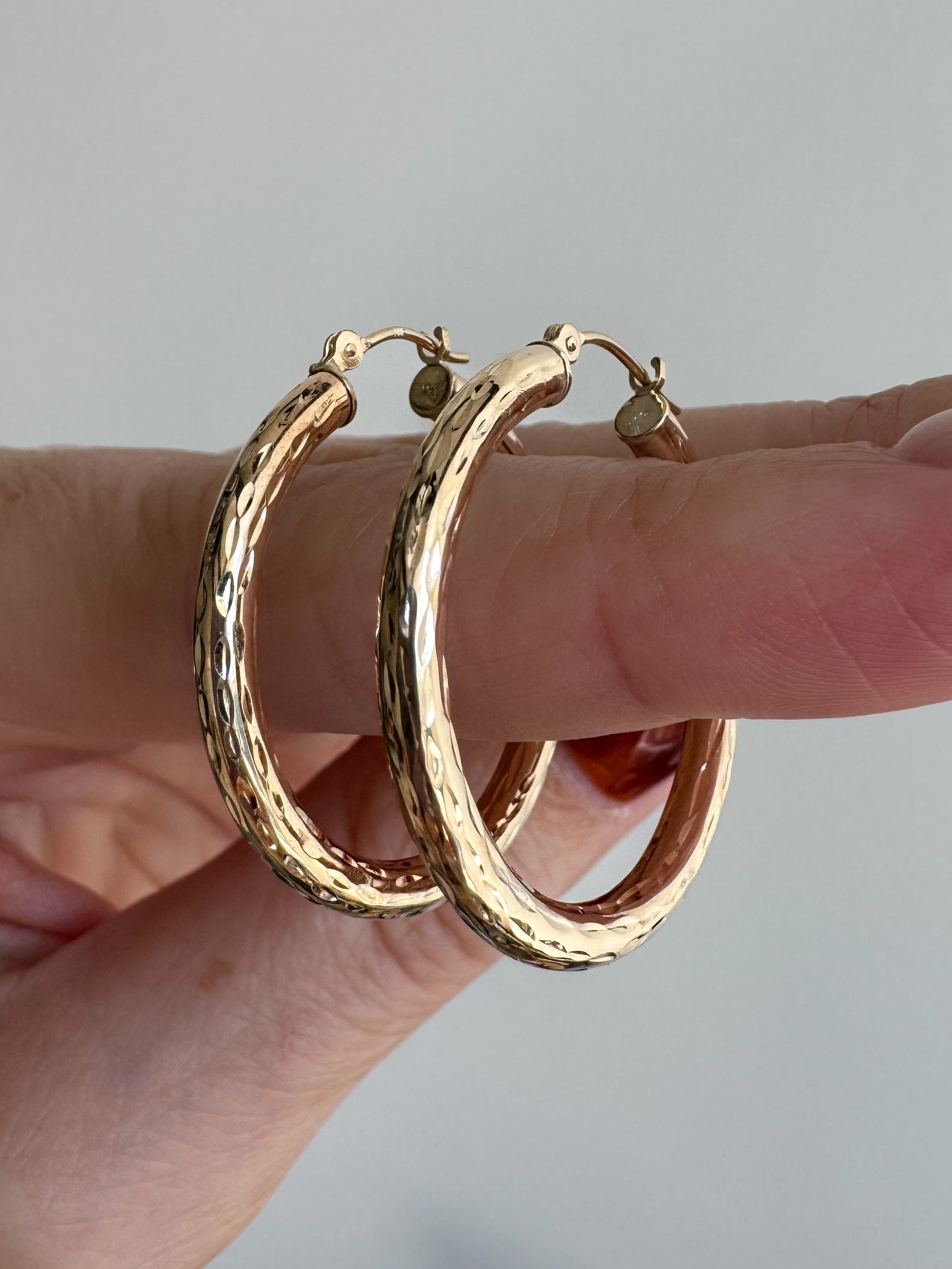 Large 14K Round Diamond Cut Hoops