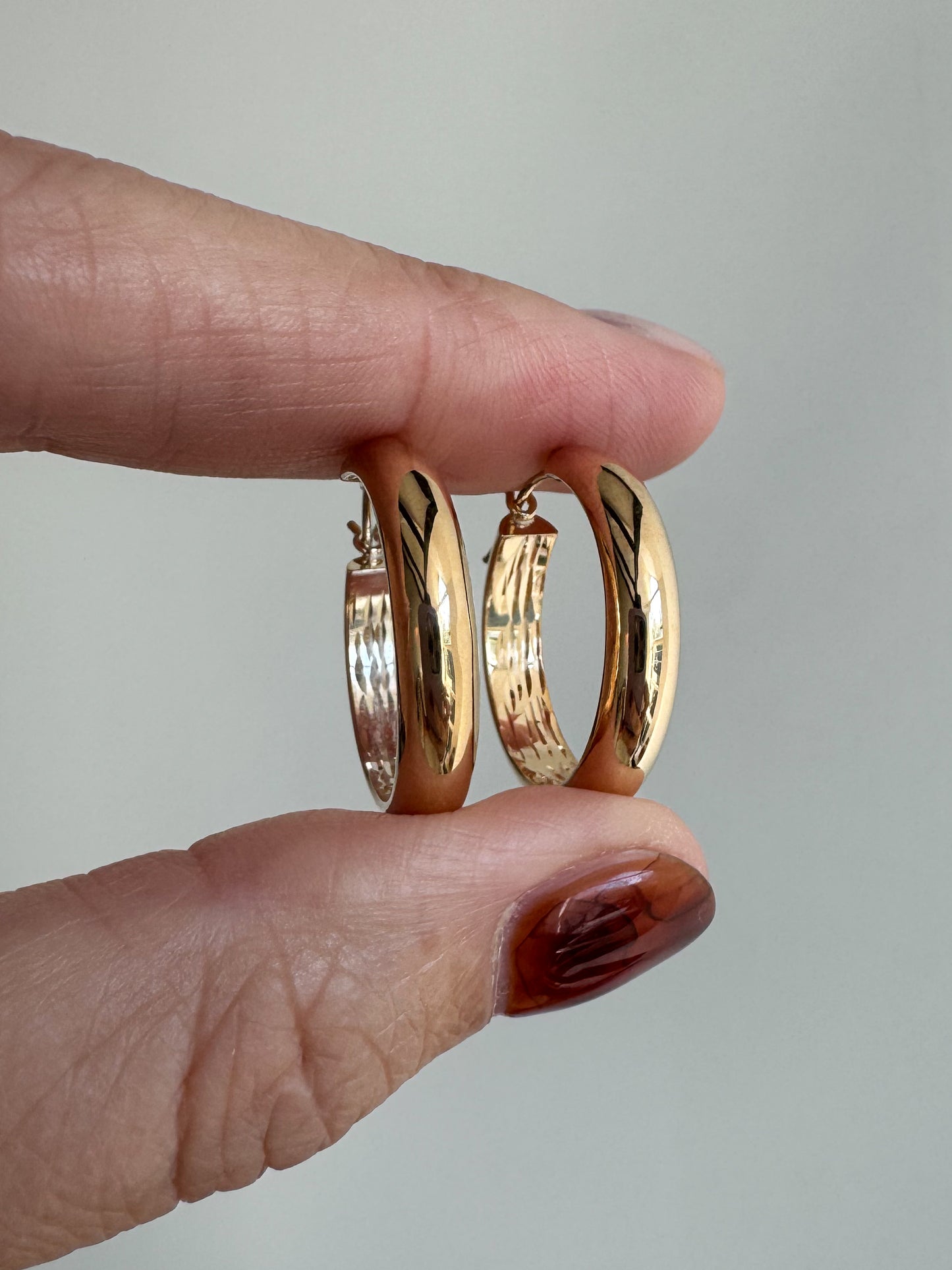 14K Round Hoops with Diamond Cut Interior