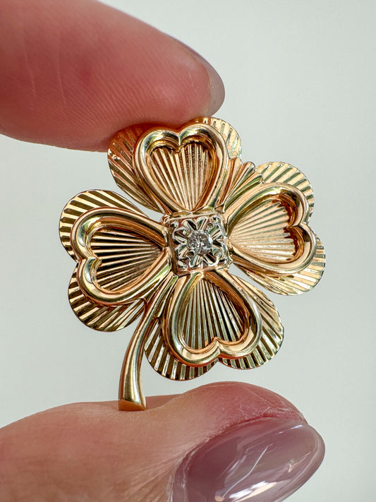Vintage 14K Gold Clover Pendant and Brooch