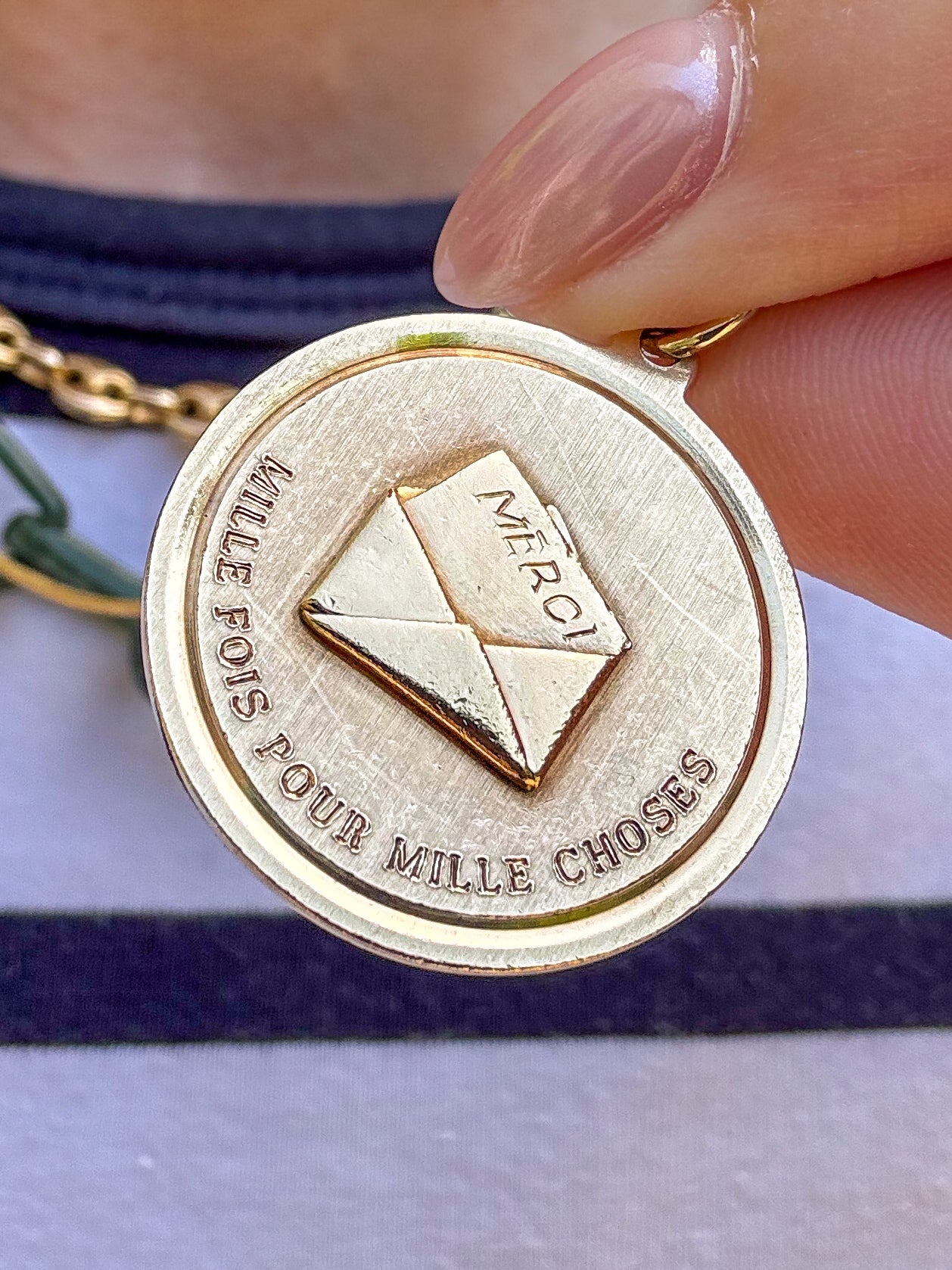 14K Mid-Century "Merci" Medallion