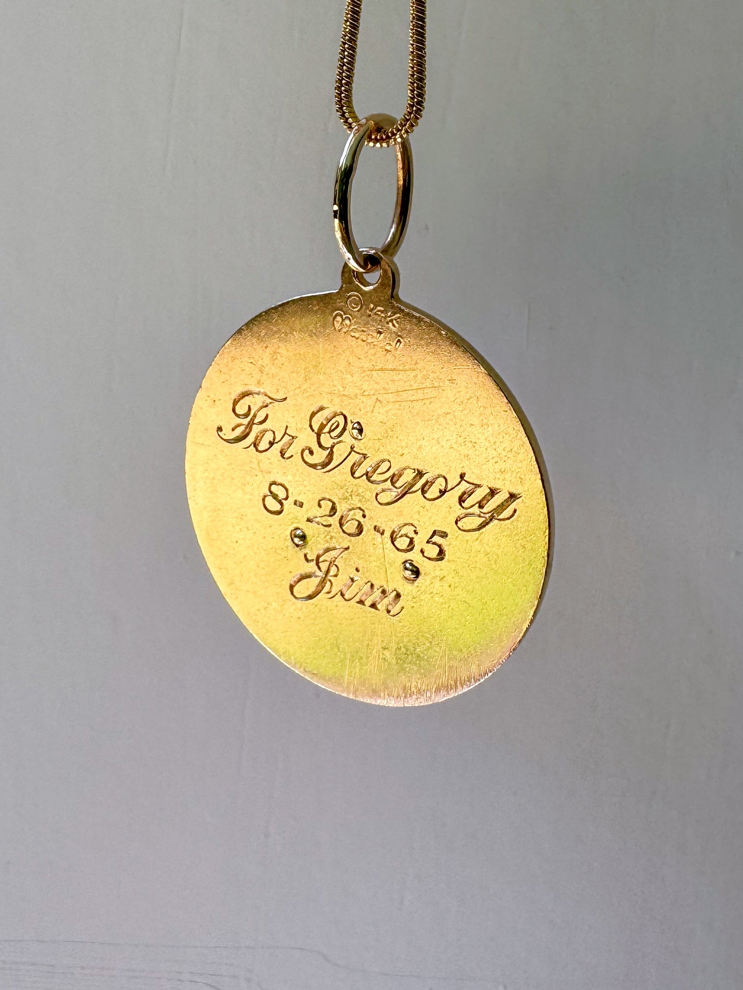 14K Mid-Century "Merci" Medallion