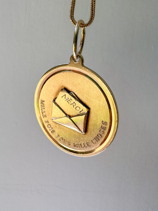 14K Mid-Century "Merci" Medallion