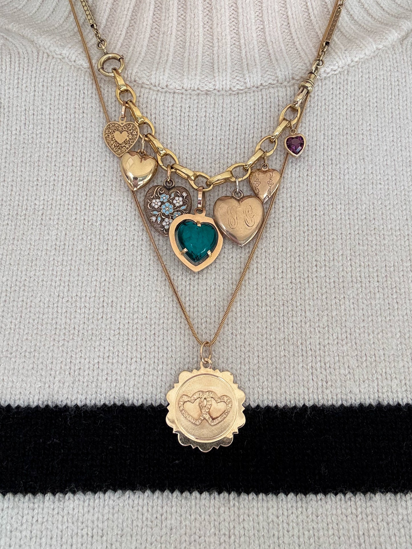 Vintage 14K Linked Hearts Pendant