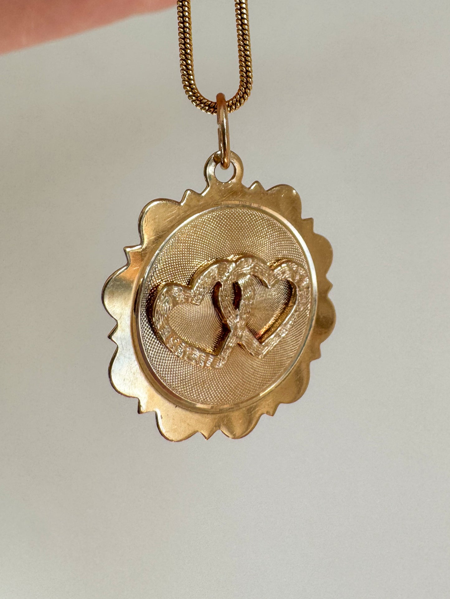 Vintage 14K Linked Hearts Pendant