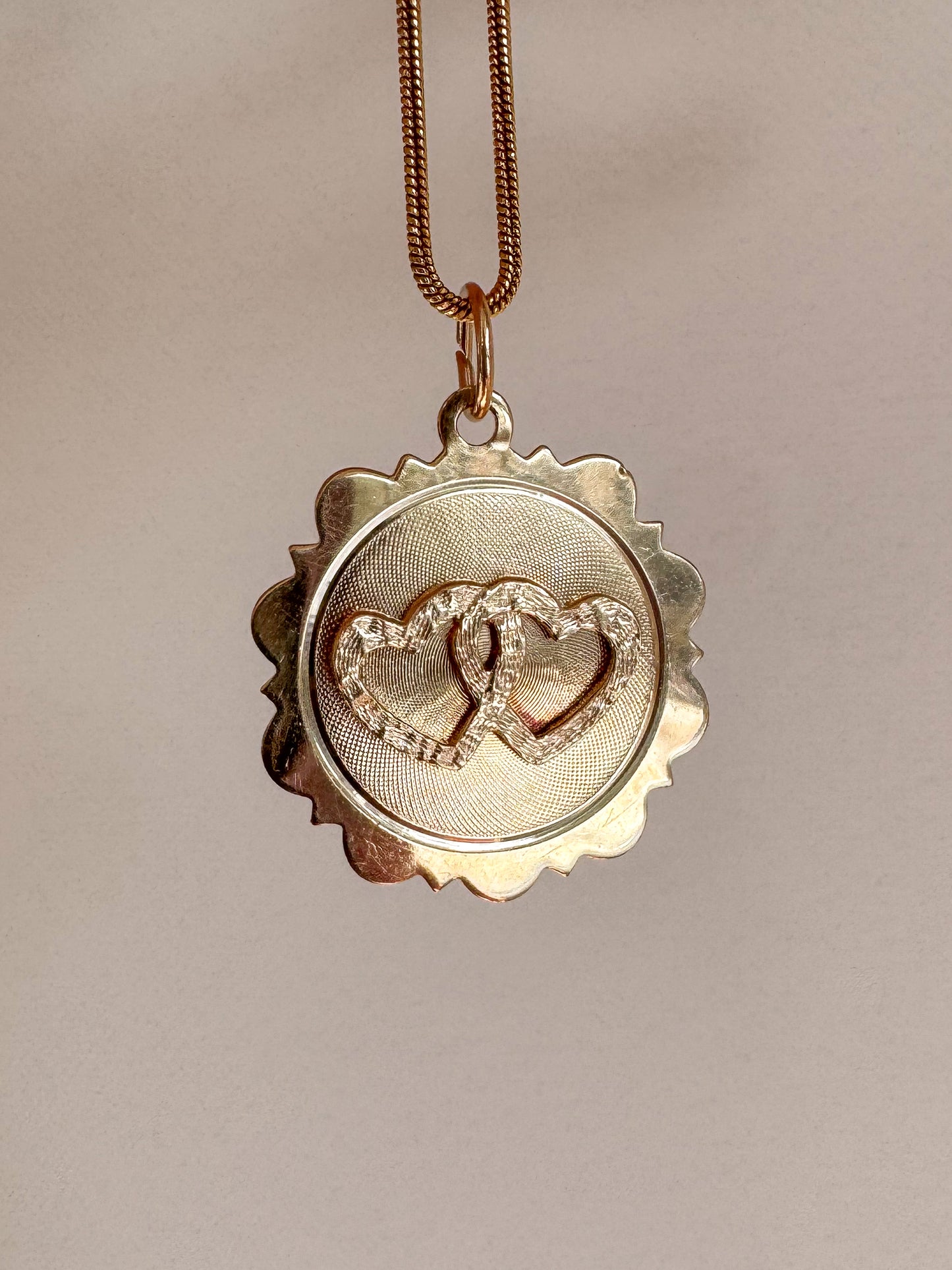 Vintage 14K Linked Hearts Pendant