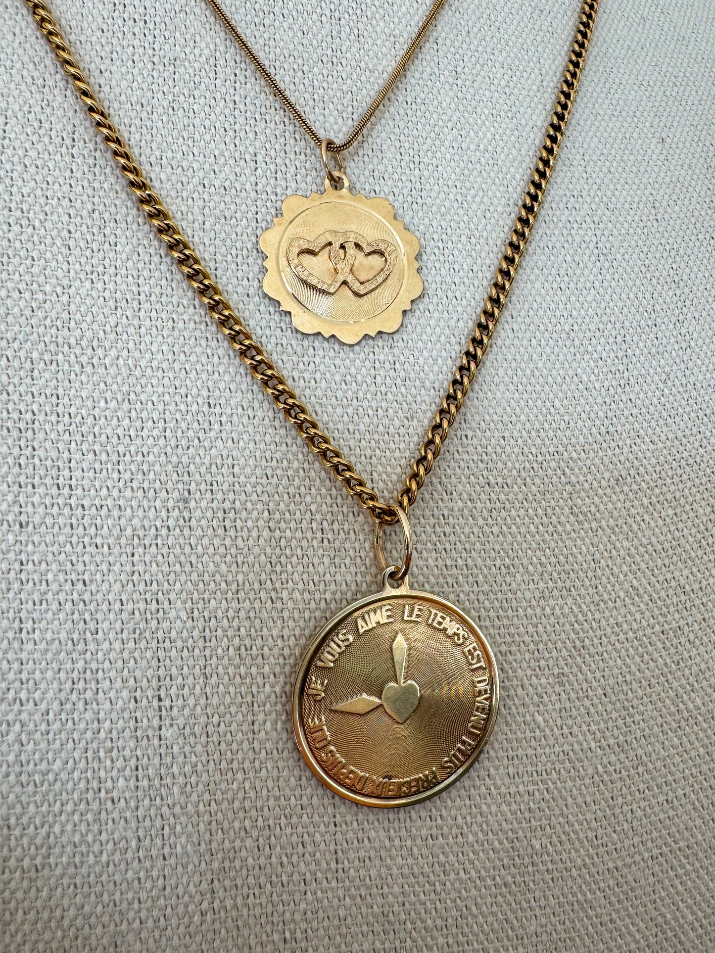 Vintage 14K Linked Hearts Pendant