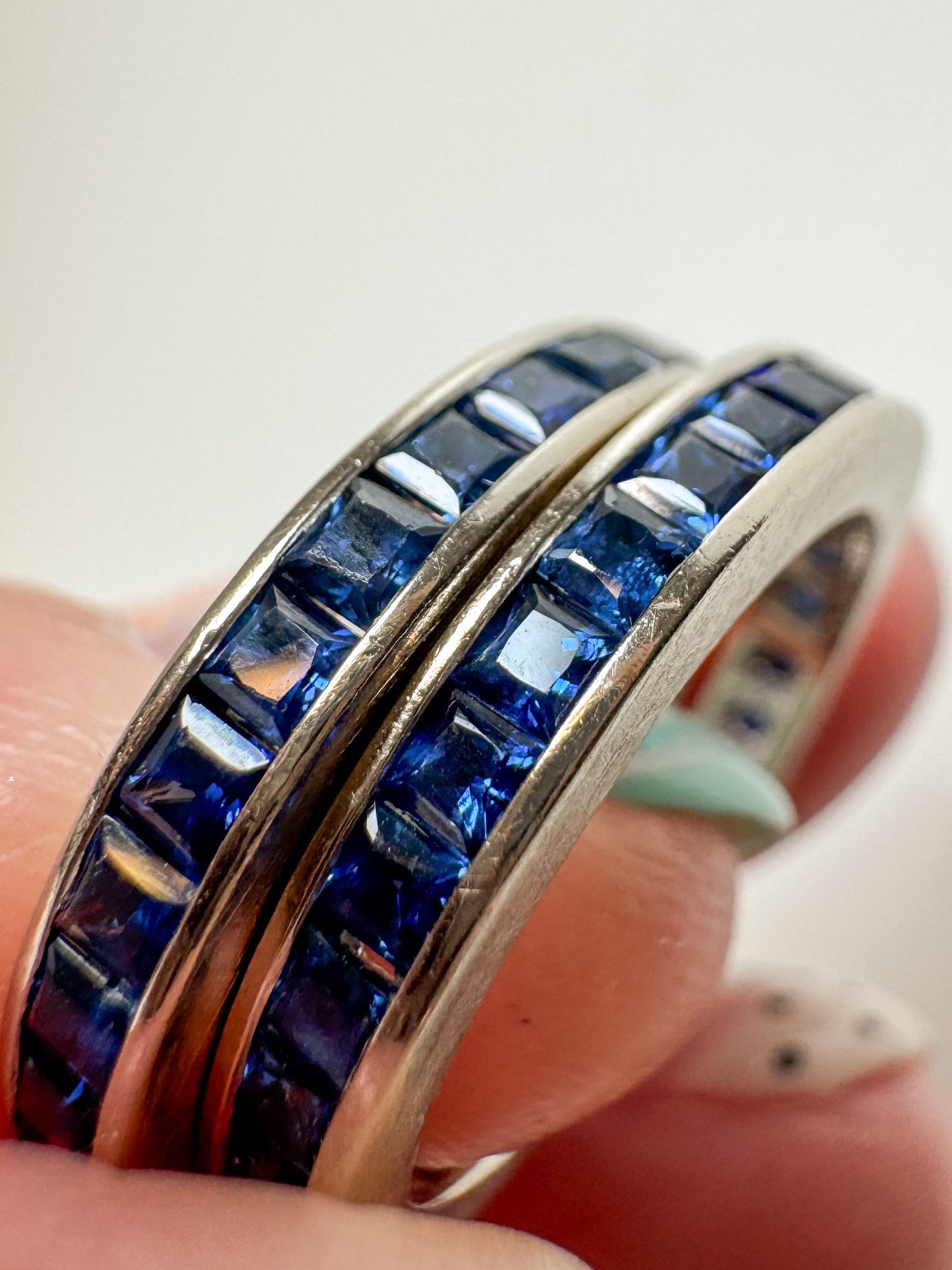 Art Deco 14K White Gold and Sapphire Eternity Bands