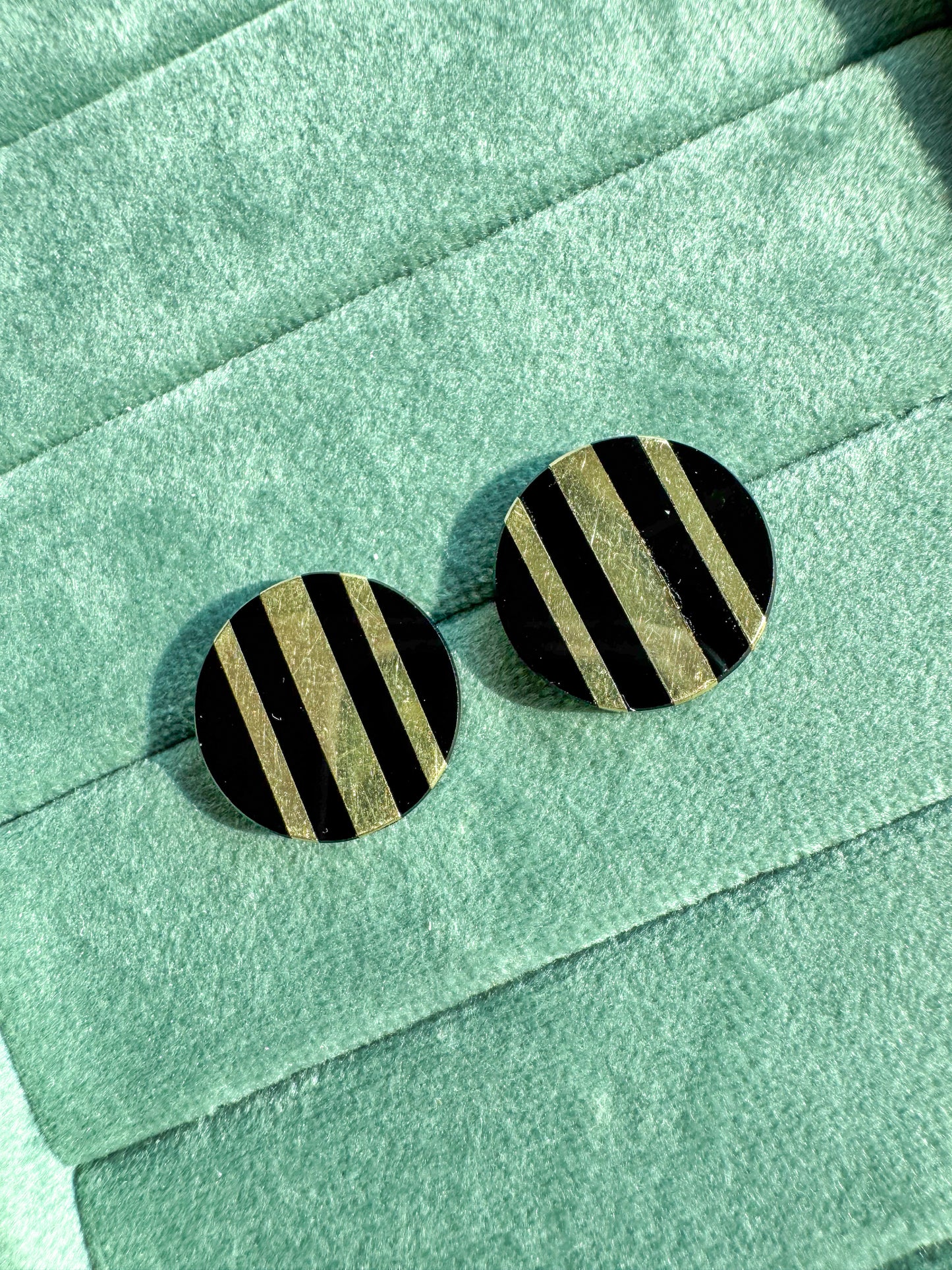 14K Gold and Onyx Button Earrings