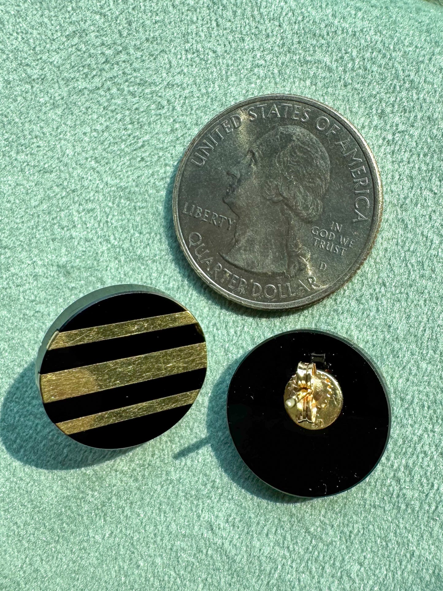 14K Gold and Onyx Button Earrings