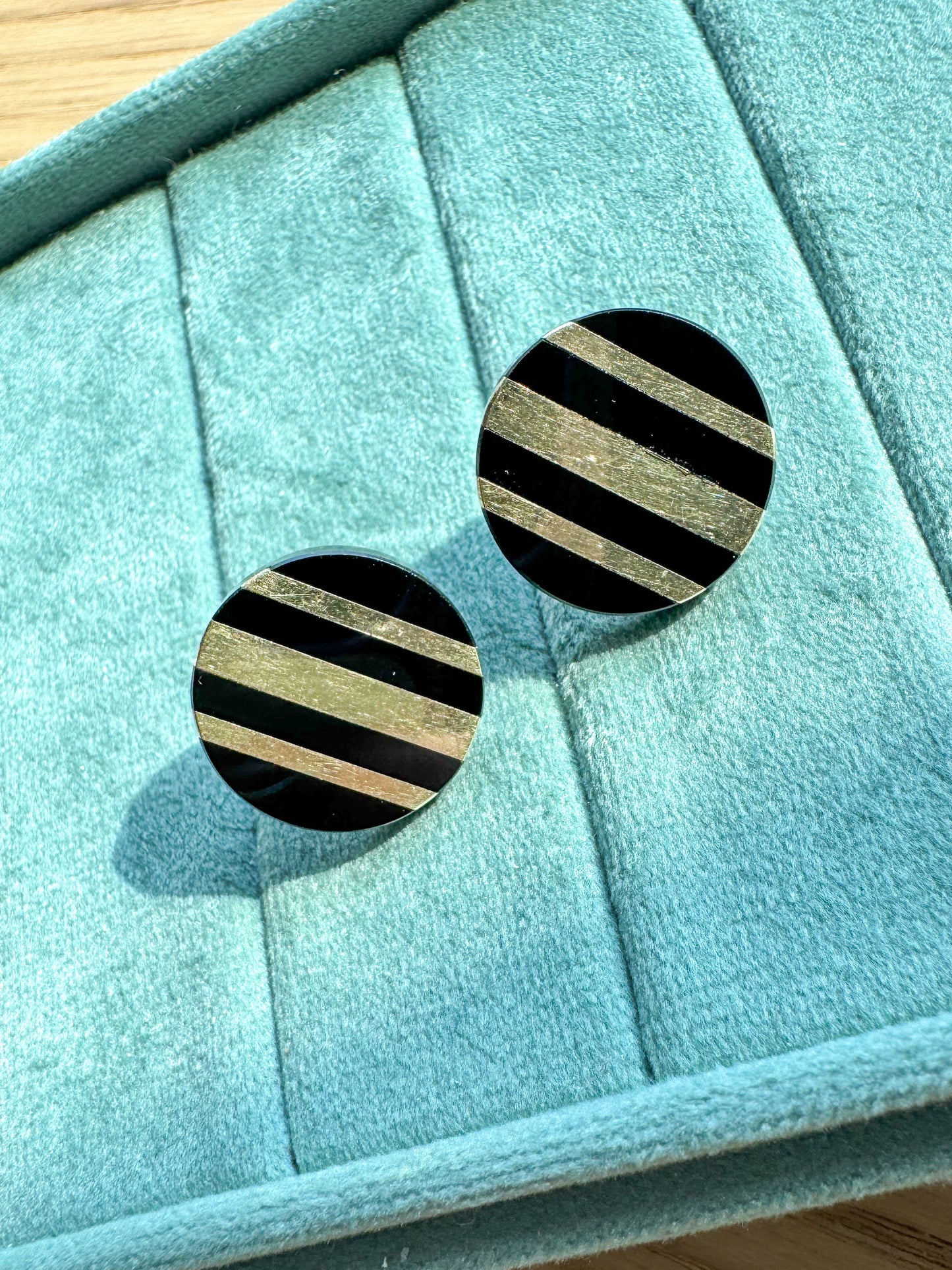 14K Gold and Onyx Button Earrings