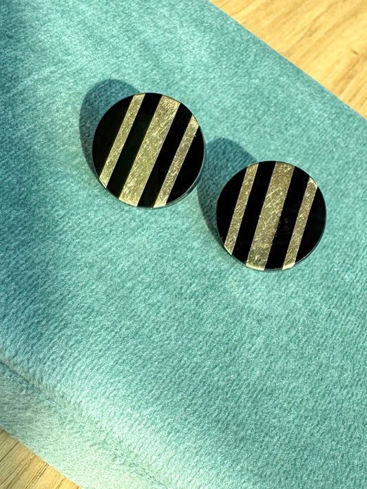 14K Gold and Onyx Button Earrings