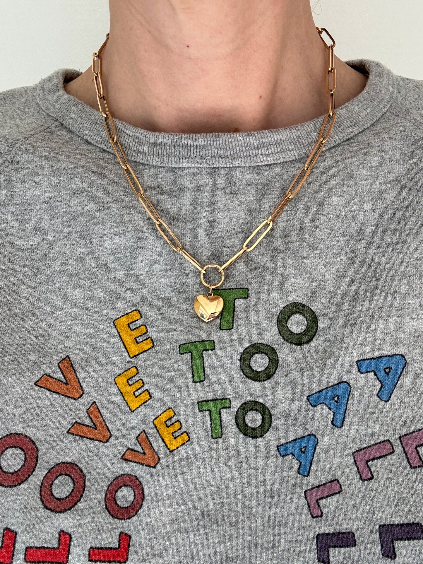 Modern 14K Paperclip Link and Heart Necklace