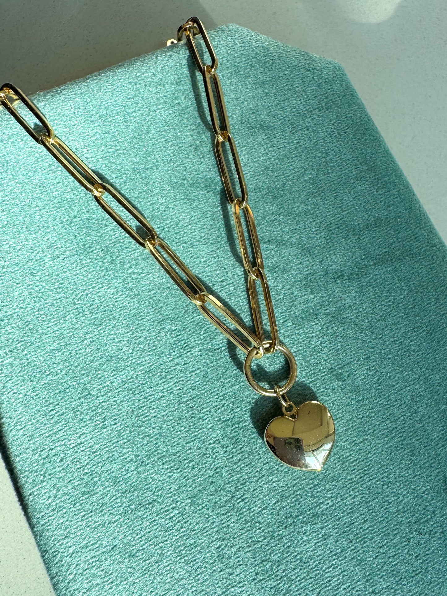 Modern 14K Paperclip Link and Heart Necklace