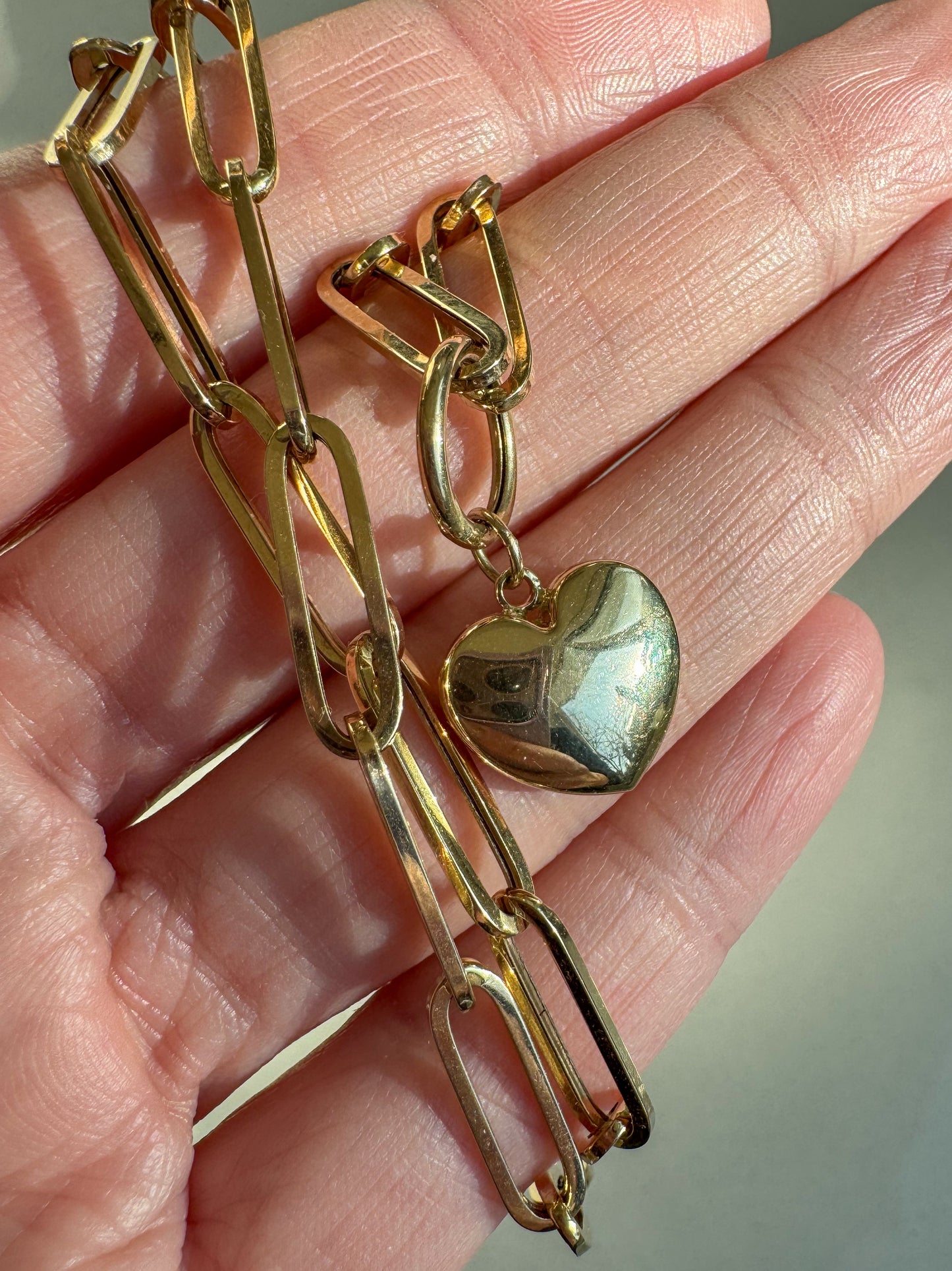 Modern 14K Paperclip Link and Heart Necklace