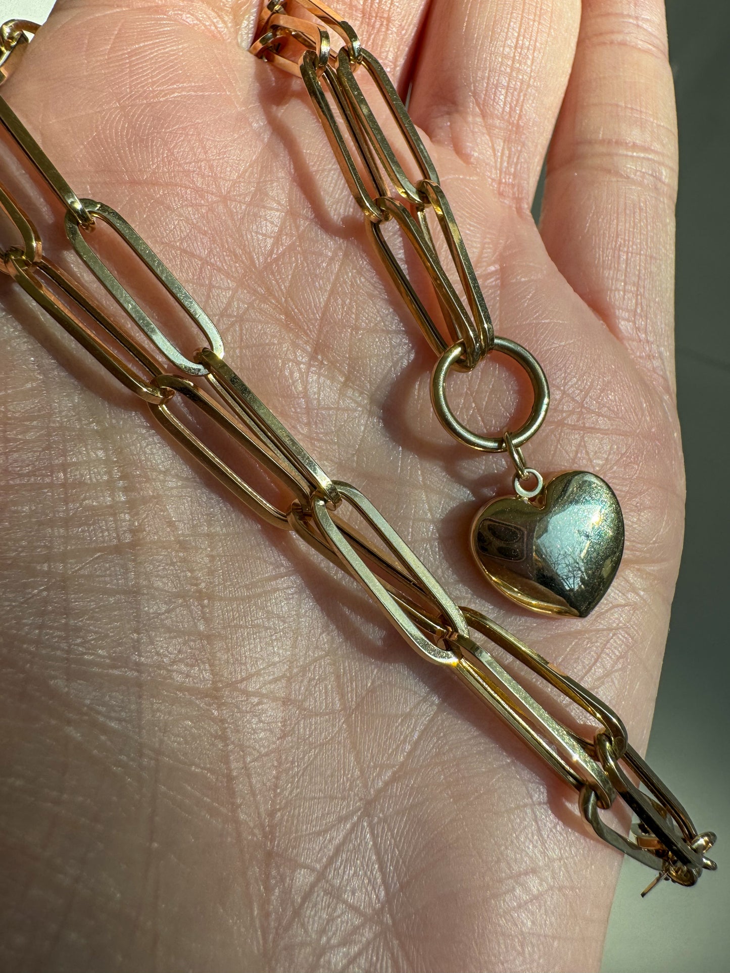 Modern 14K Paperclip Link and Heart Necklace