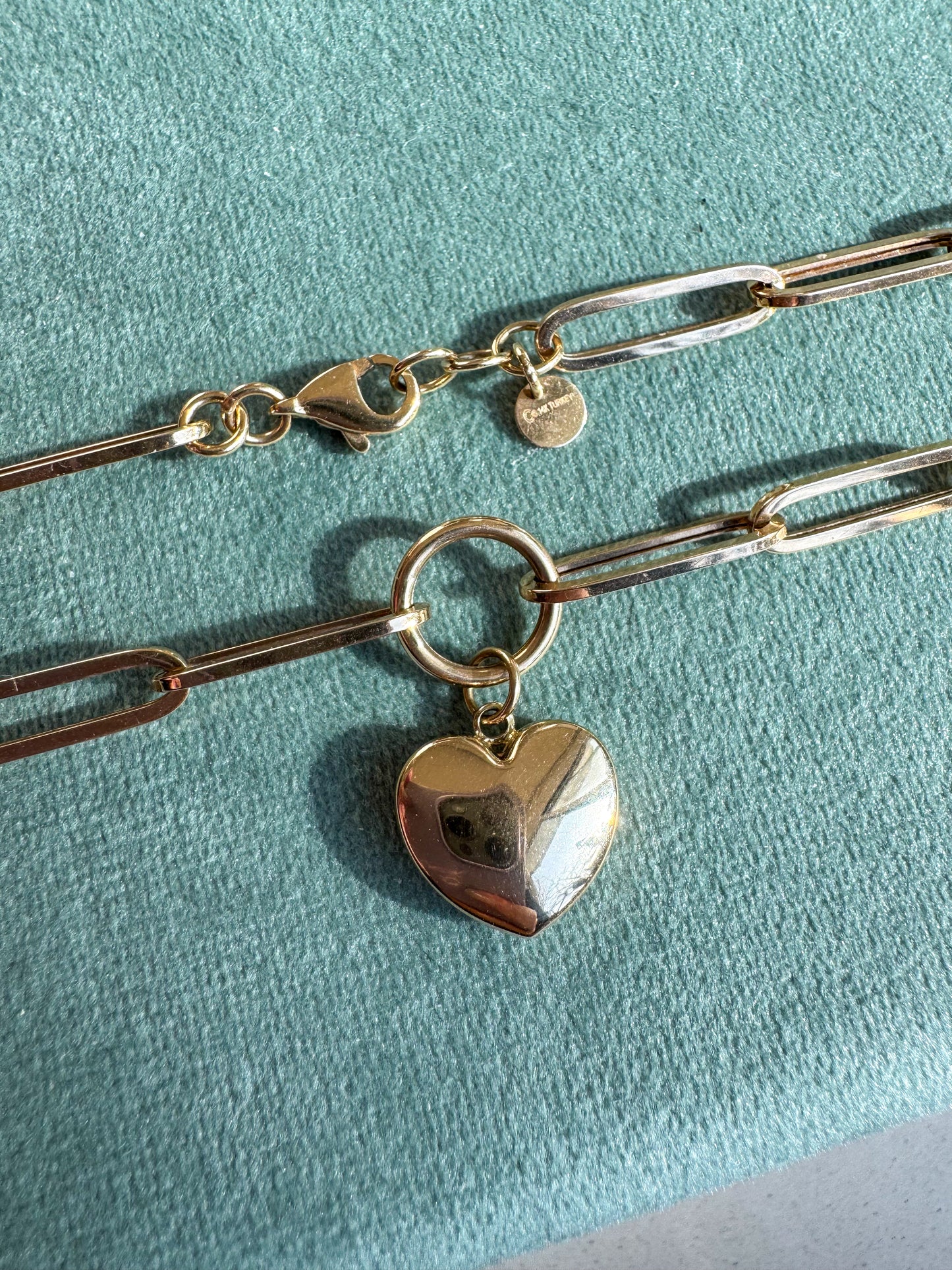 Modern 14K Paperclip Link and Heart Necklace