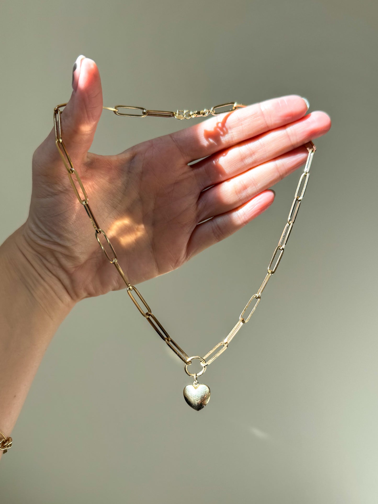 Modern 14K Paperclip Link and Heart Necklace