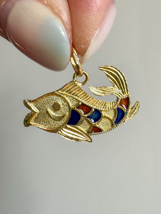 Vintage 18K Gold and Enamel Koi Fish Charm