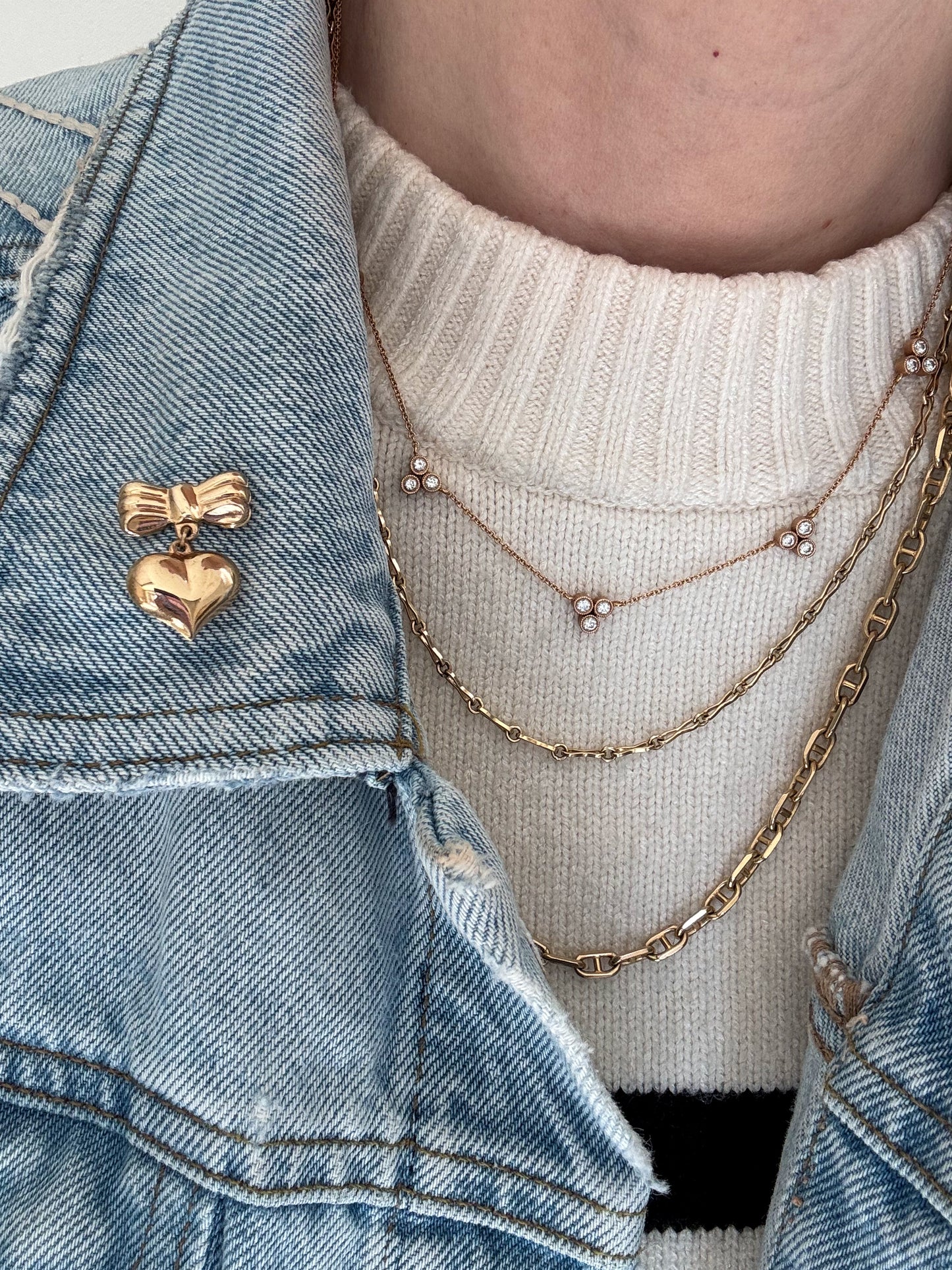 Vintage 14K Bow and Heart Brooch