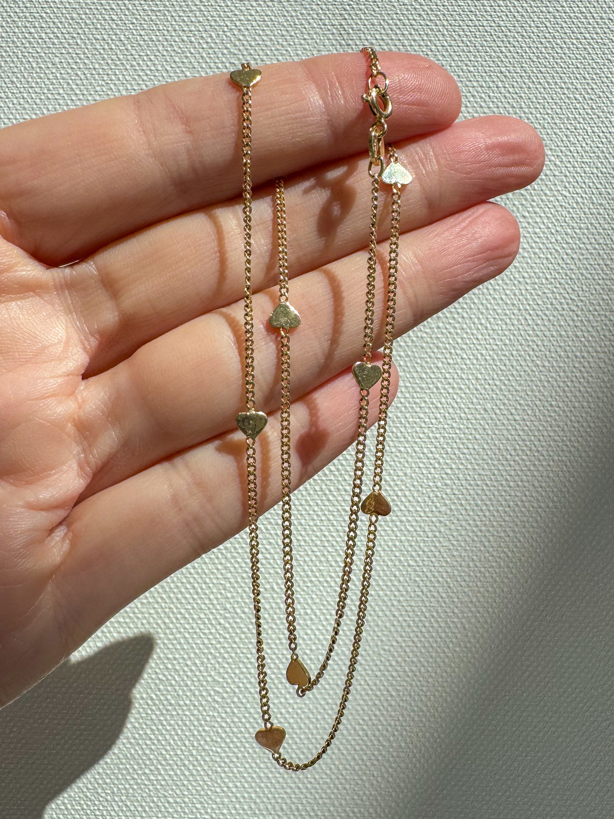 Vintage 14K Gold Heart Station Chain Necklace