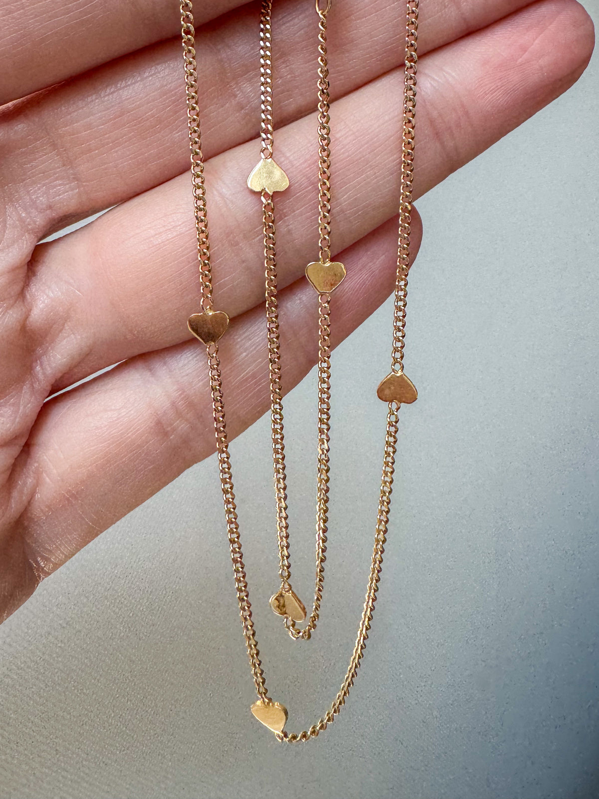 Vintage 14K Gold Heart Station Chain Necklace
