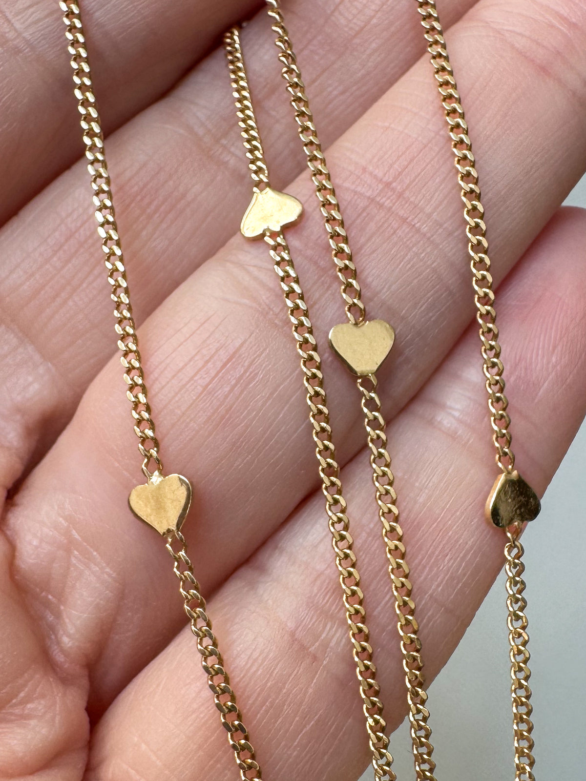 Vintage 14K Gold Heart Station Chain Necklace
