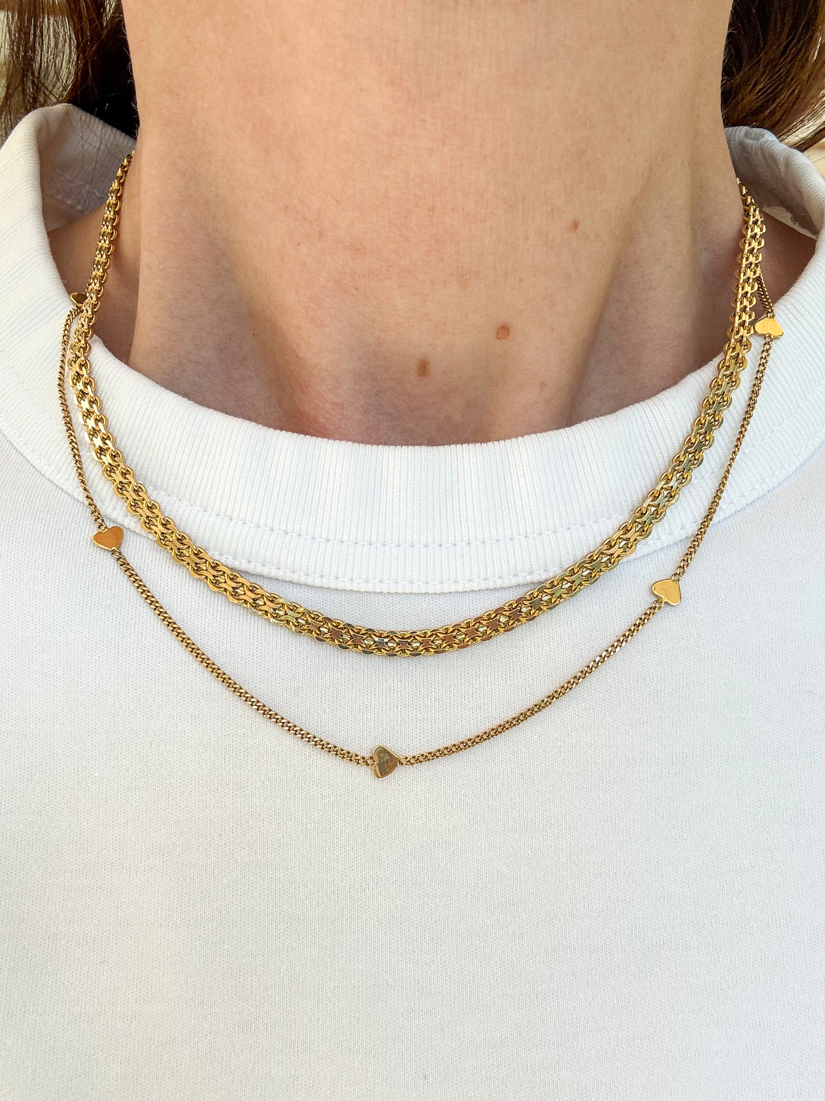 Vintage 14K Gold Heart Station Chain Necklace