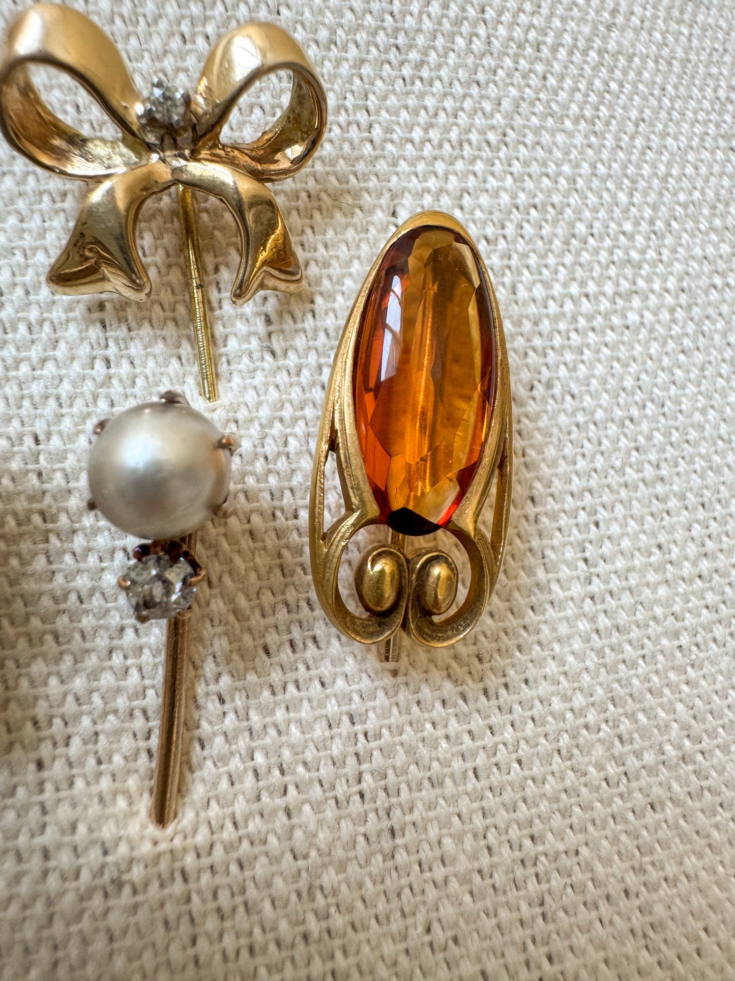 Vintage 14K Gold Citrine Stick Pin