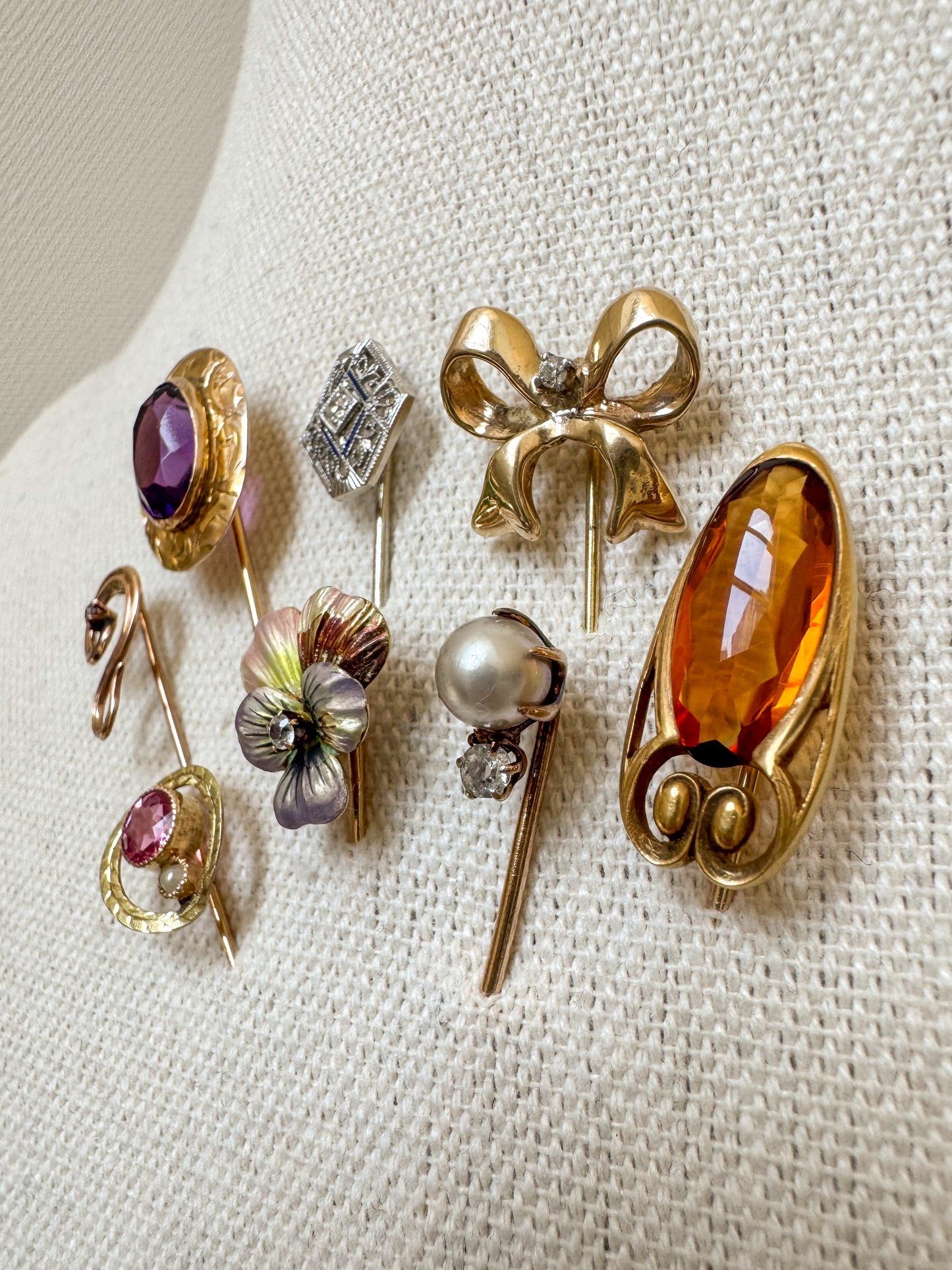 Vintage 14K Gold Citrine Stick Pin