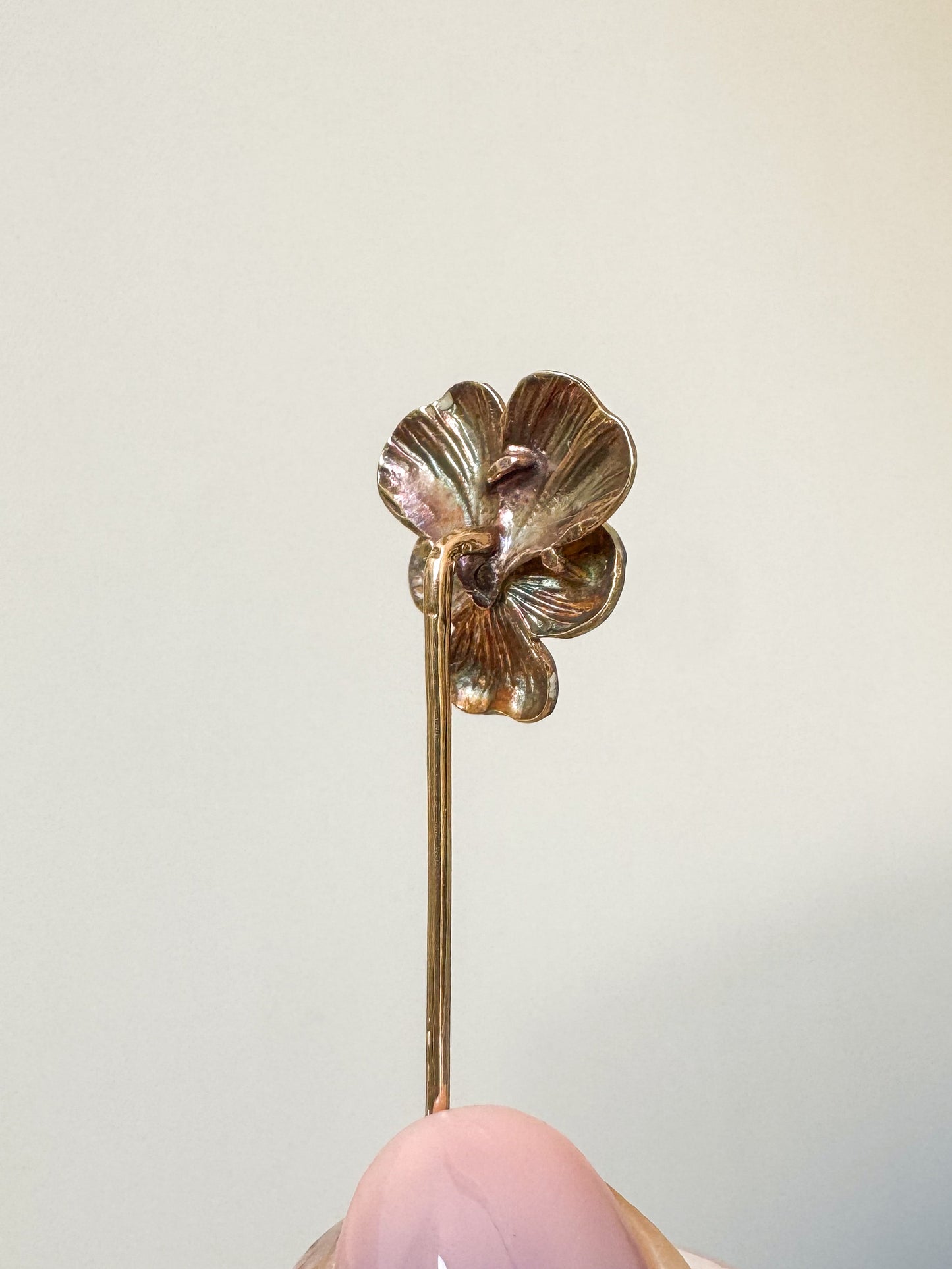 Antique 14K Yellow Gold and Enamel Pansy Stick Pin