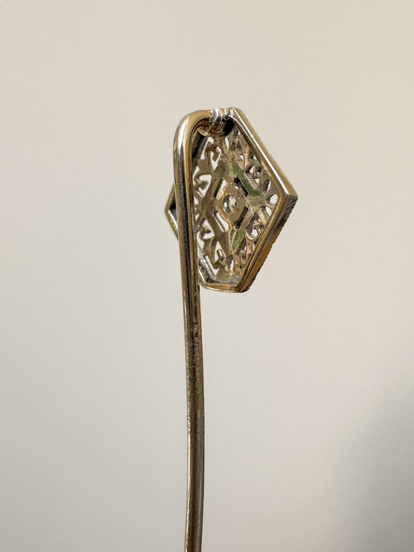 Art Deco Platinum, Diamond and Blue Enamel Stick Pin