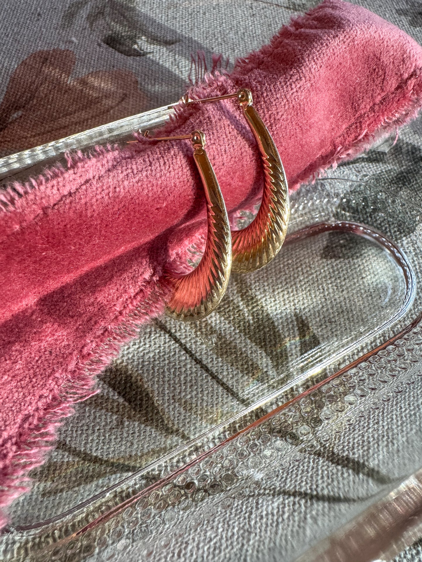 14K Large Yellow Gold Ribbed Hoops