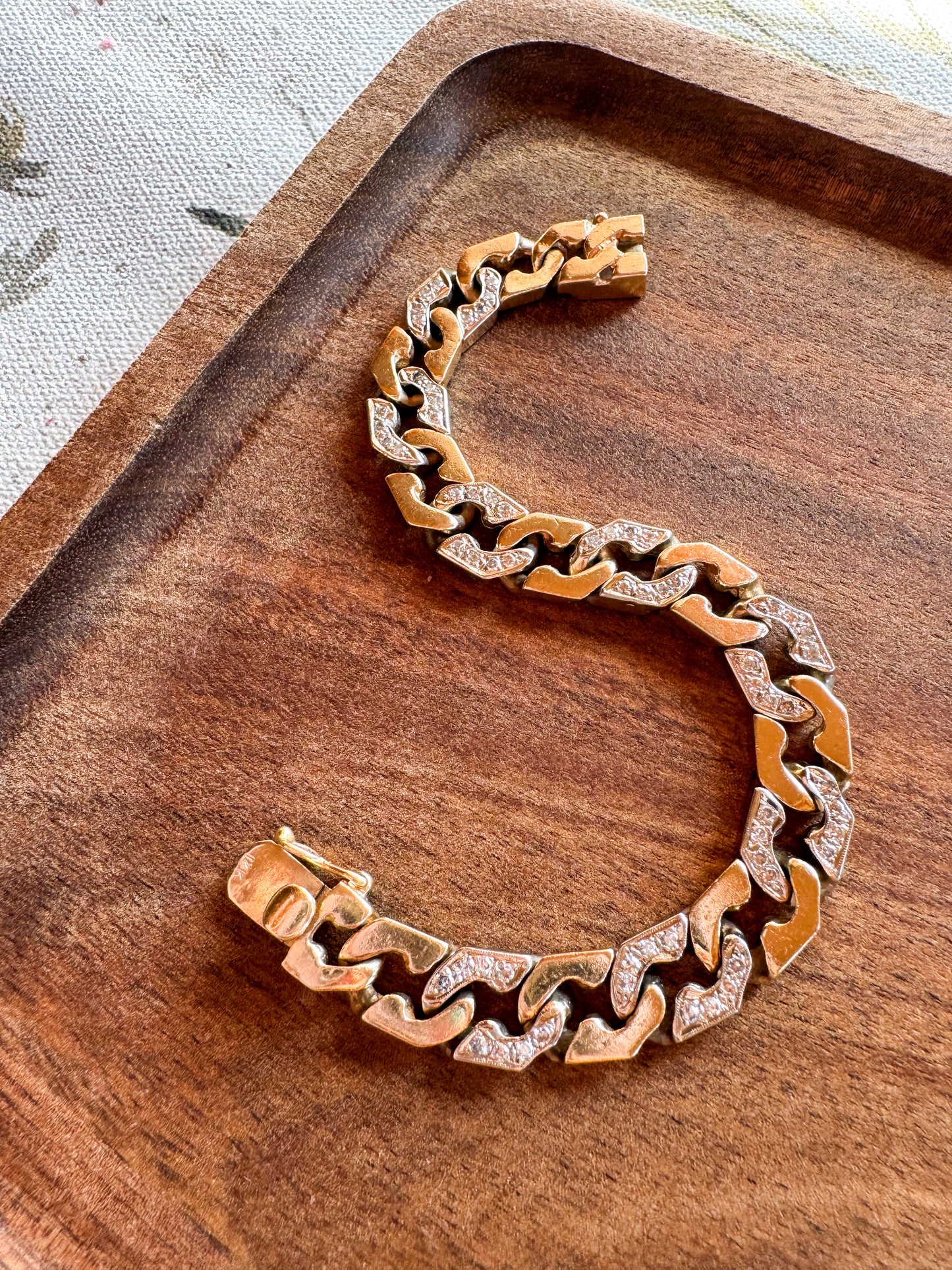 14K Two Tone Zelman & Friedman Modern Curb Bracelet with Diamonds