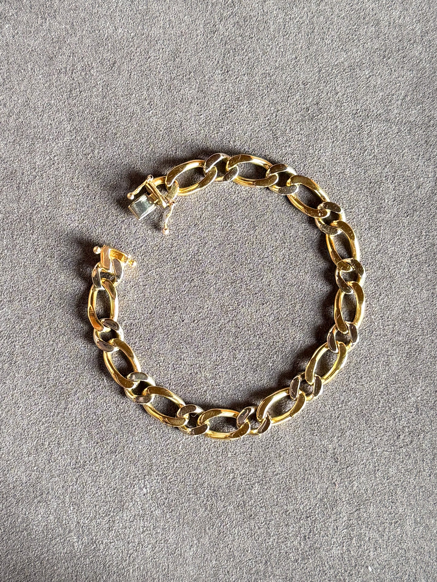 14K Solid Two-Tone Elongated Curb Chain Bracelet