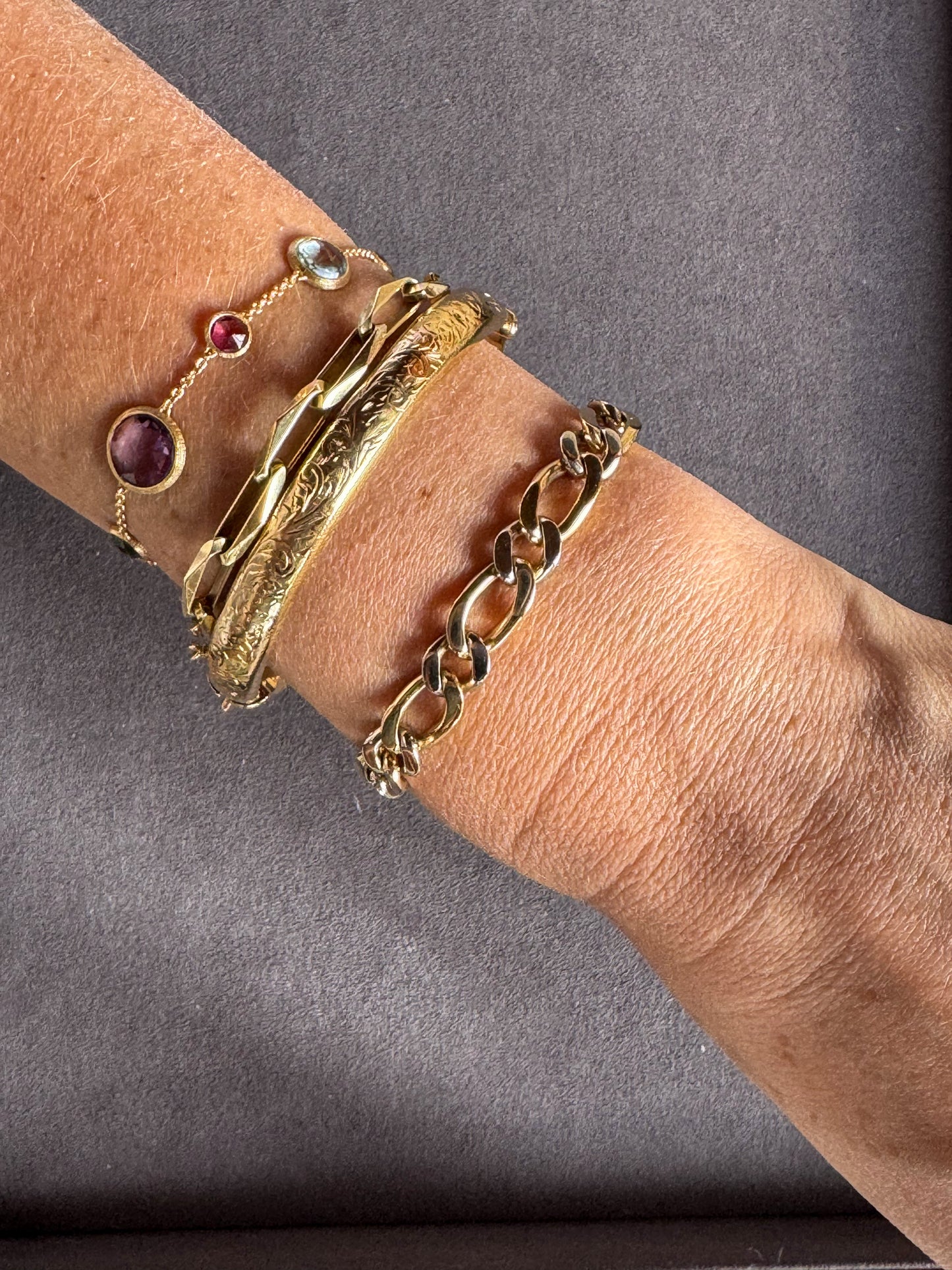 14K Solid Two-Tone Elongated Curb Chain Bracelet