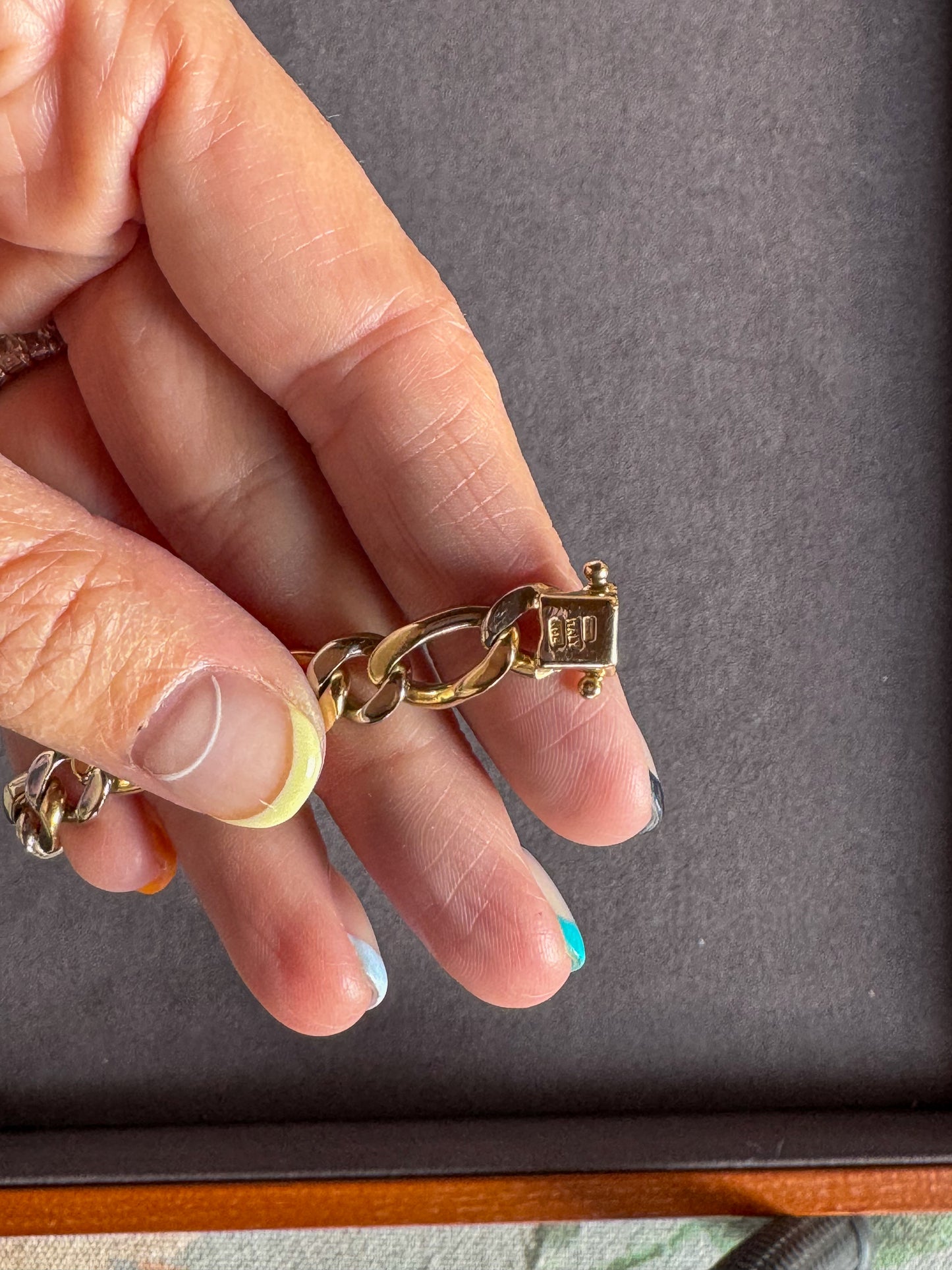 14K Solid Two-Tone Elongated Curb Chain Bracelet