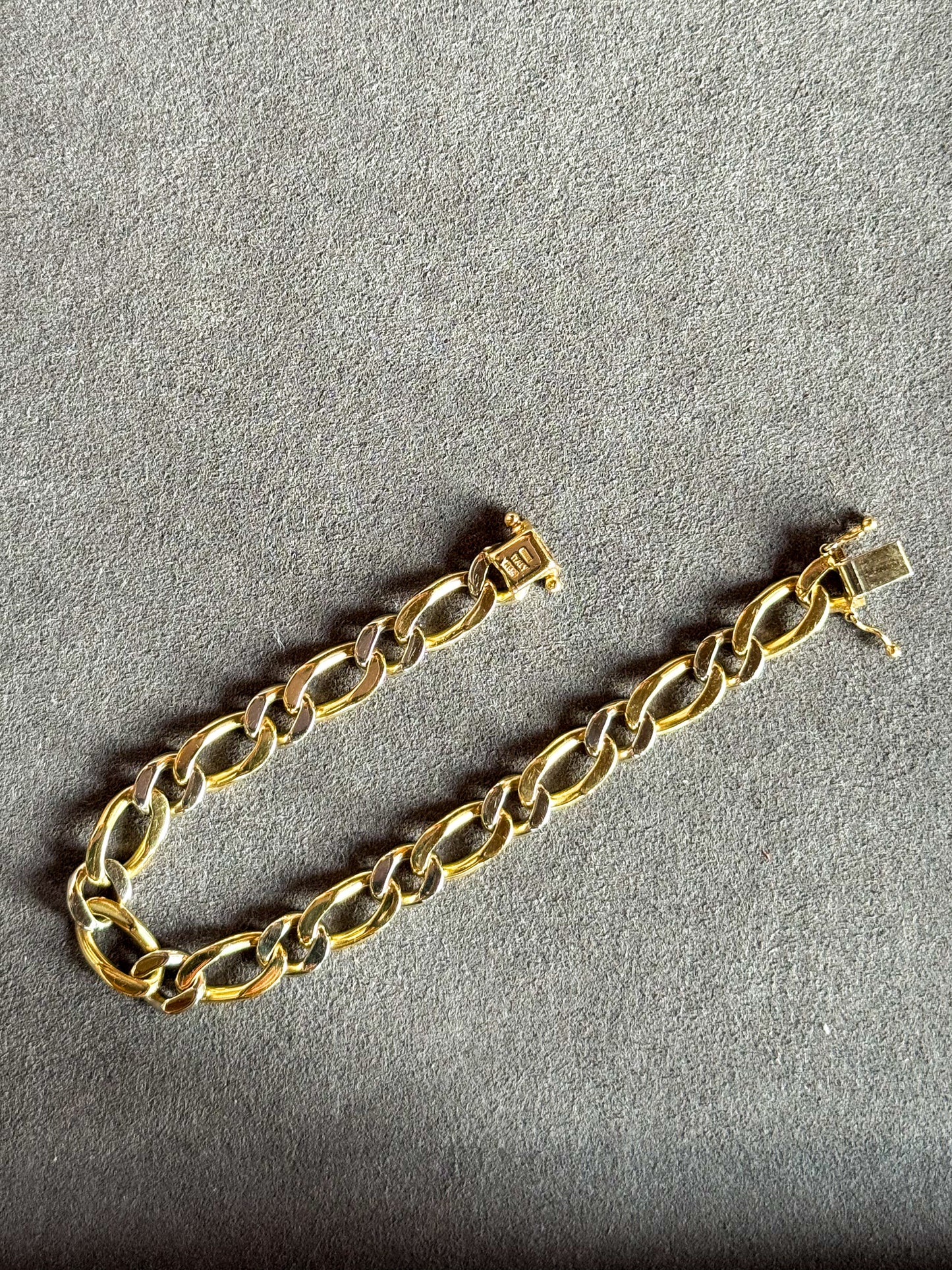 14K Solid Two-Tone Elongated Curb Chain Bracelet