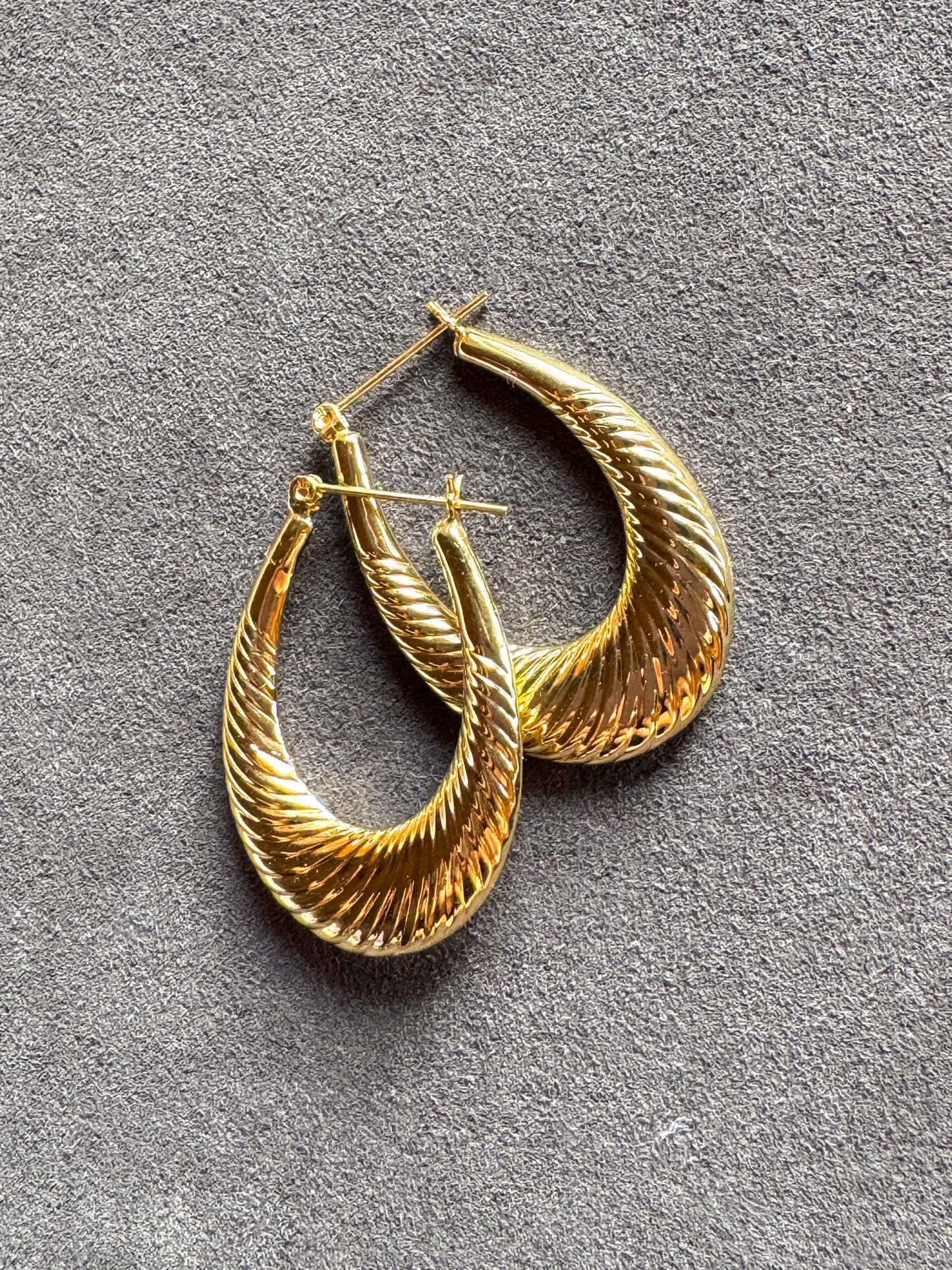14K Large Yellow Gold Ribbed Hoops