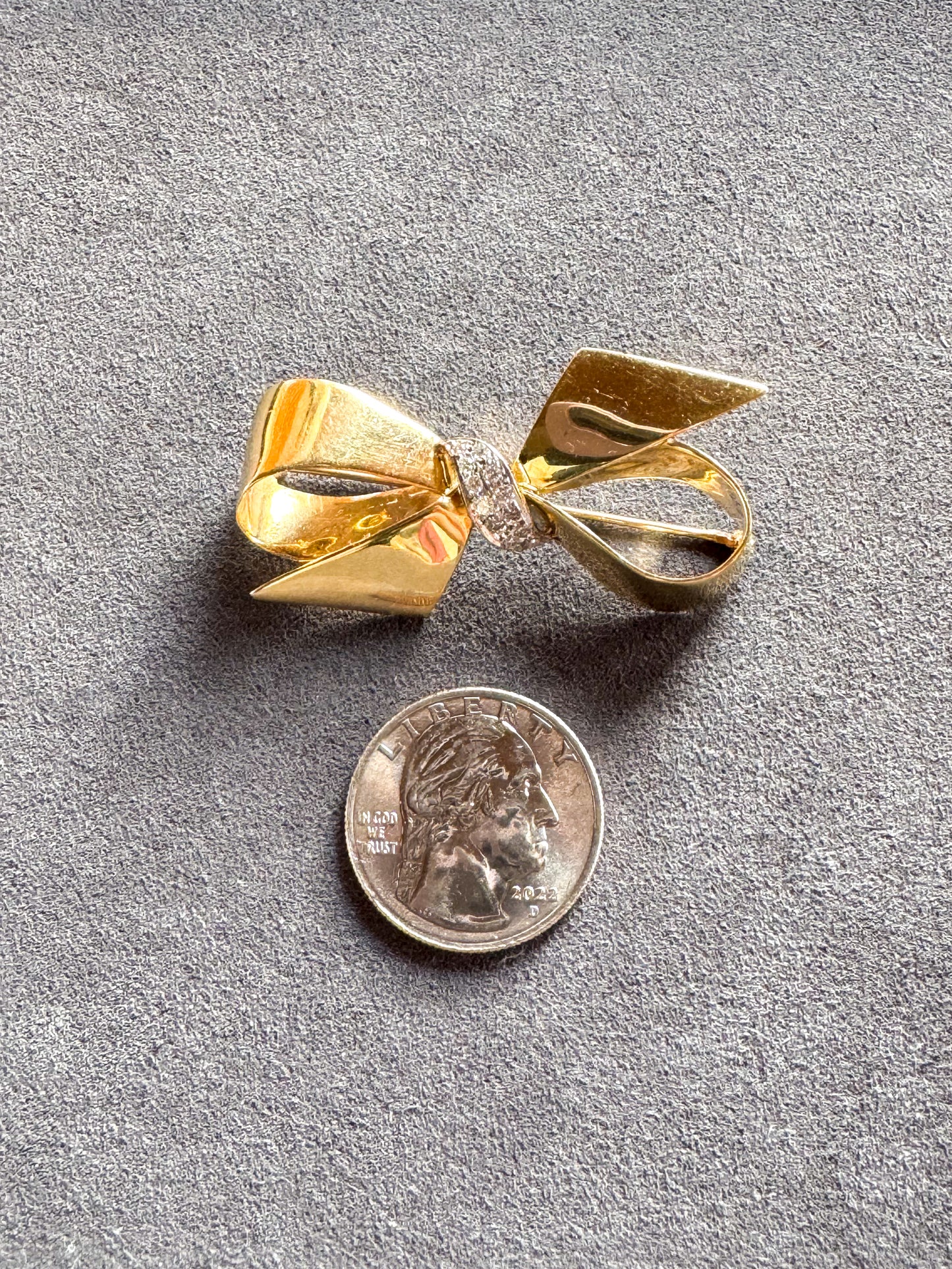 Vintage 14K Bow Brooch with Diamond Center