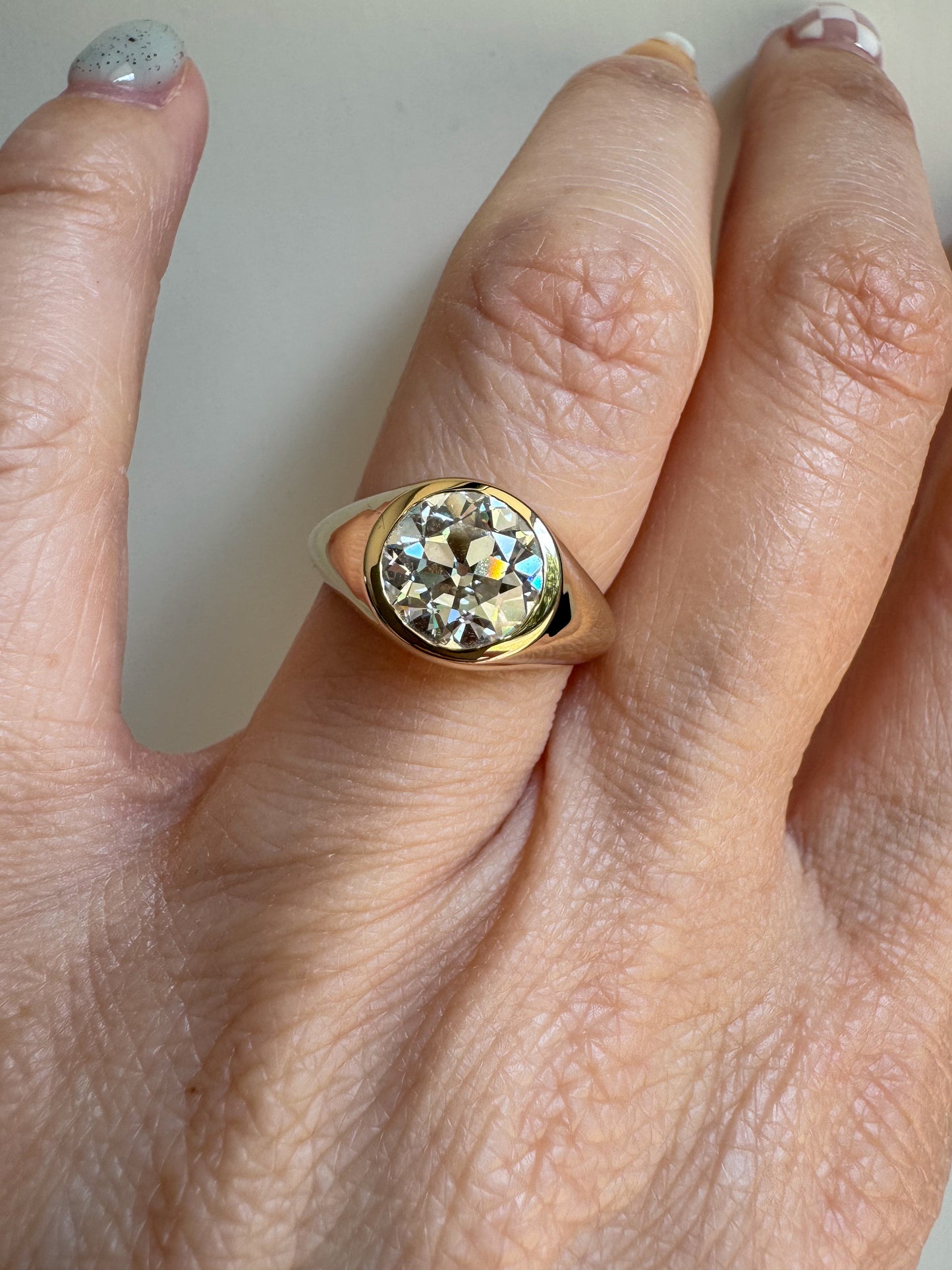 14K Gypsy Ring with 2.56 Carat Lab OEC Diamond