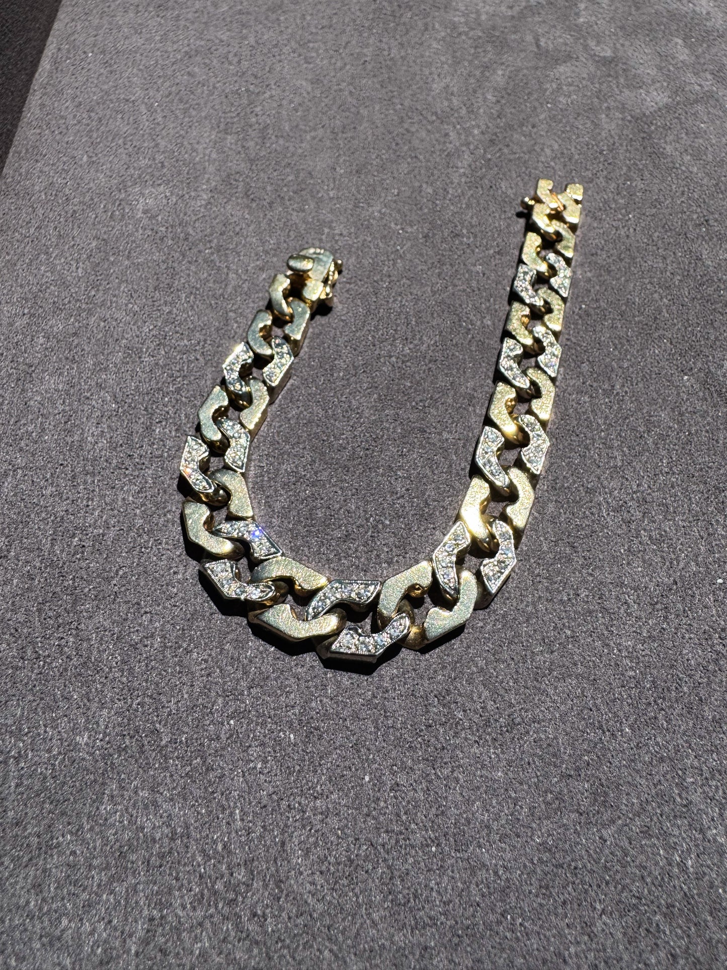 14K Two Tone Zelman & Friedman Modern Curb Bracelet with Diamonds