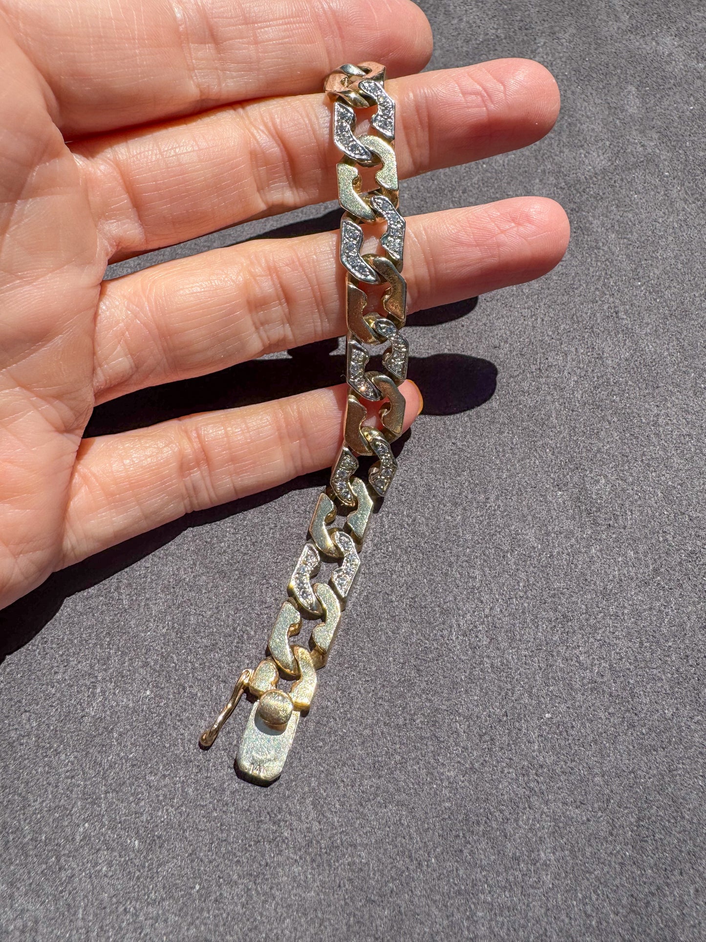 14K Two Tone Zelman & Friedman Modern Curb Bracelet with Diamonds