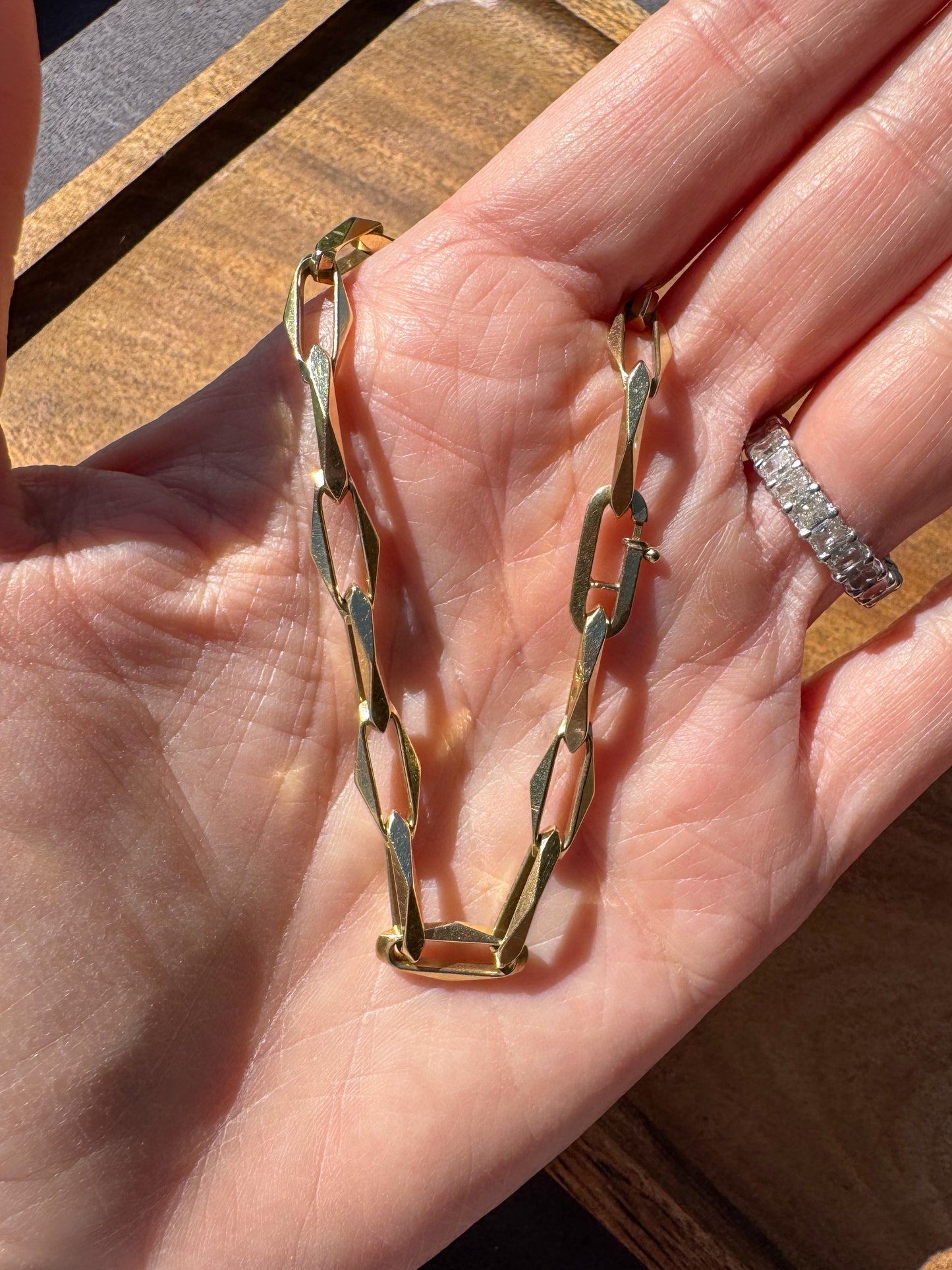 Vintage 14K Geometric Paperclip Chain Bracelet